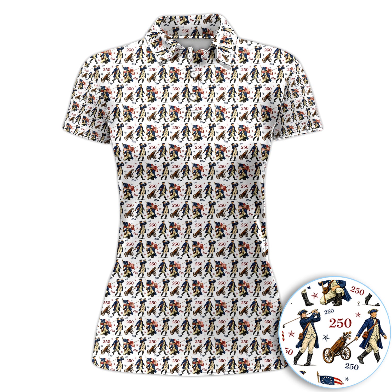 Patriotic American Revolution 250 Pattern Golf Polos, Funny Golf Shirt For Women