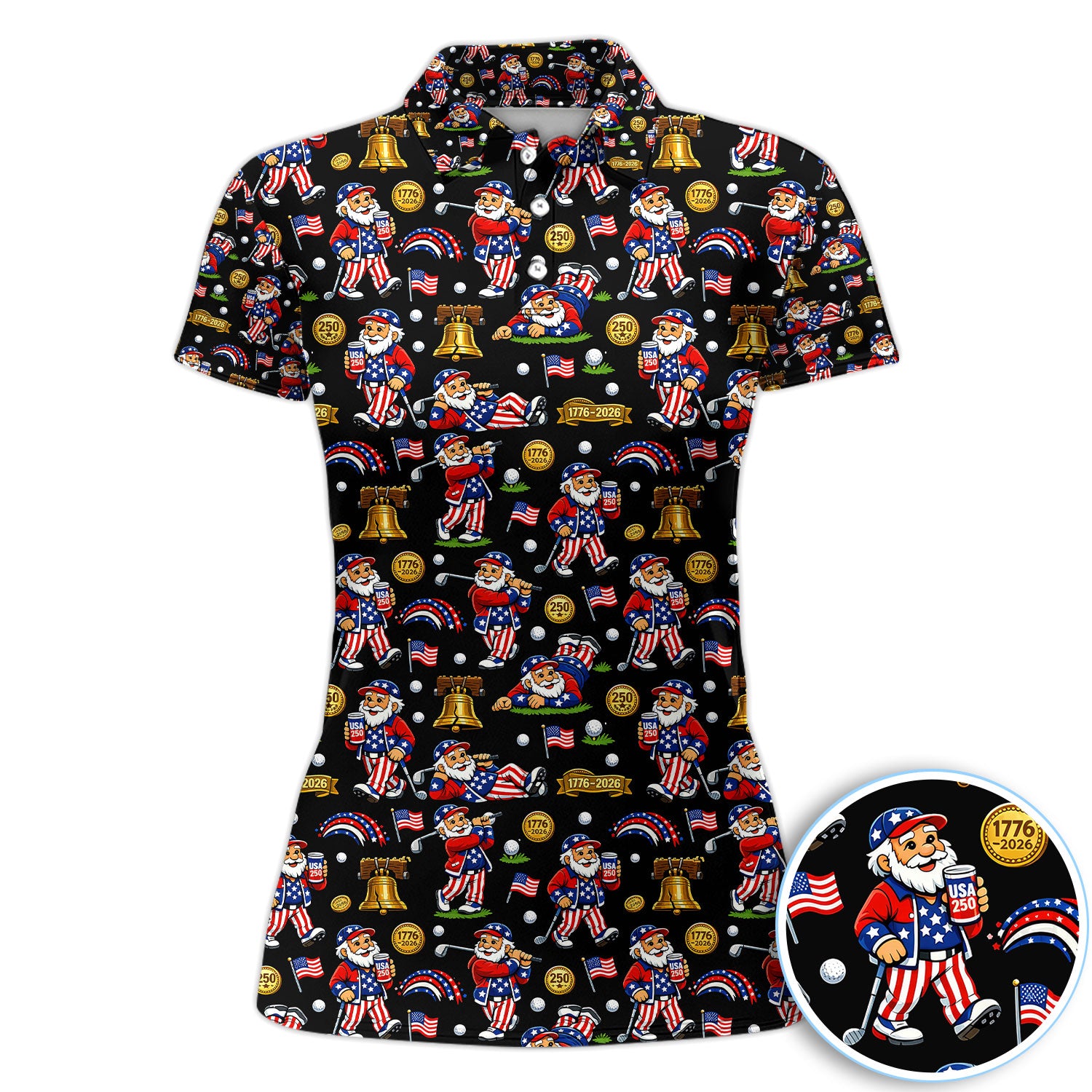 American Patriotic Golf Pattern Women Polo Shirt, Uncle Sam USA Flag Golf Pattern Shirt, Gift For Golfer
