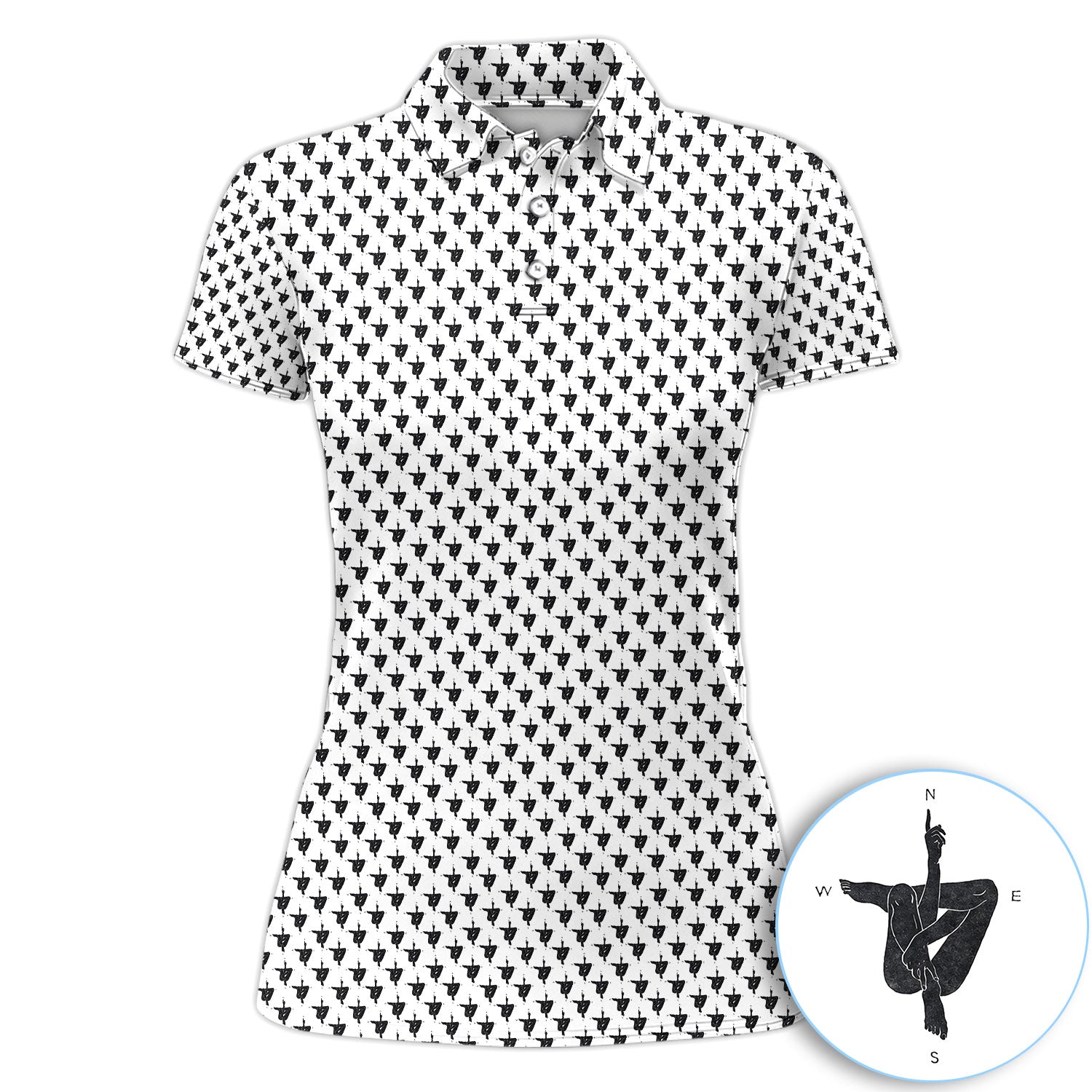 Mystic Body Compass Pattern Golf Polos, Funny Abstract Golf Shirt, Crazy Golf Shirts For Women