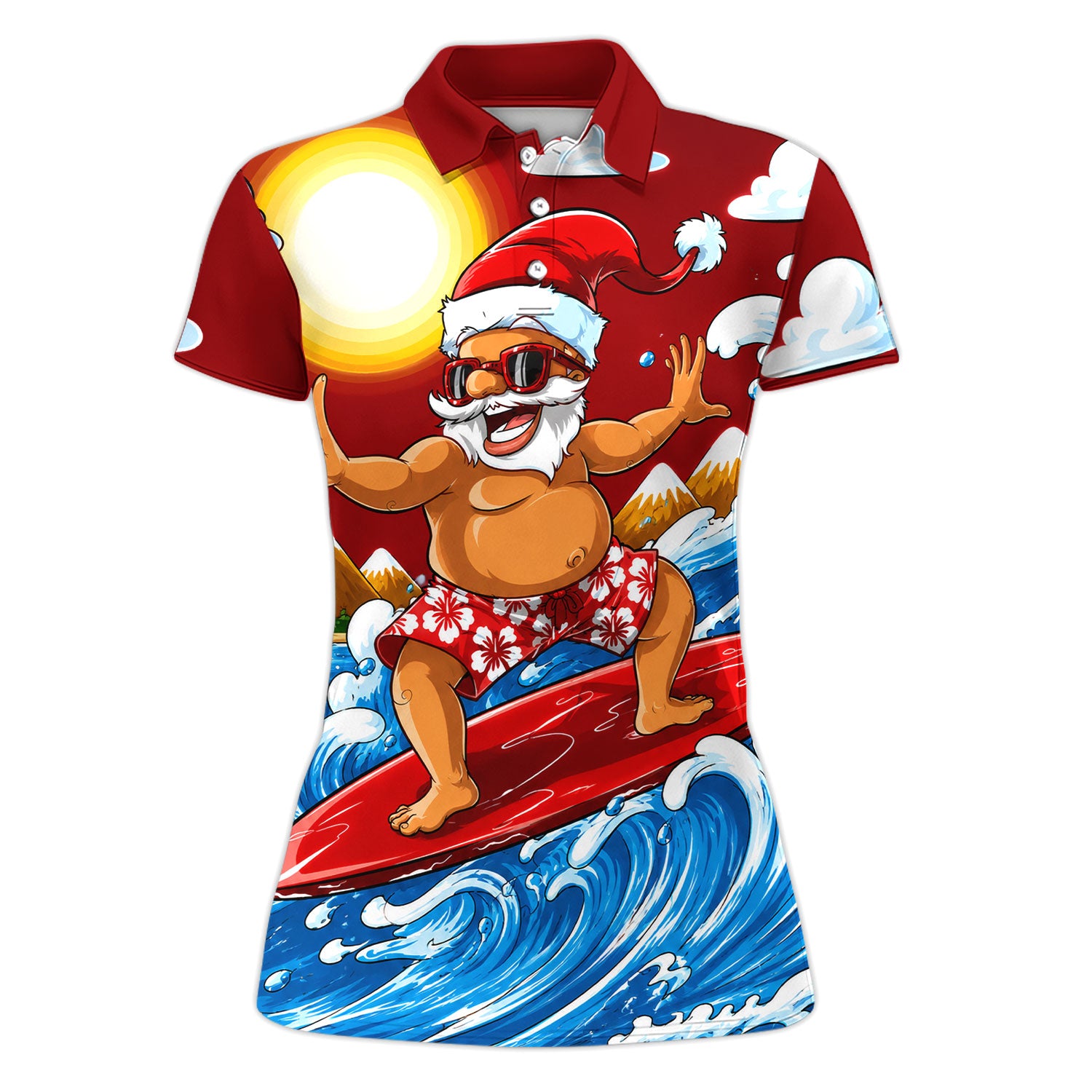 Funny Santa Surfing Pattern Shirt, Surfing Santa Hawaiian Shirt For Women, Christmas Beach Gift