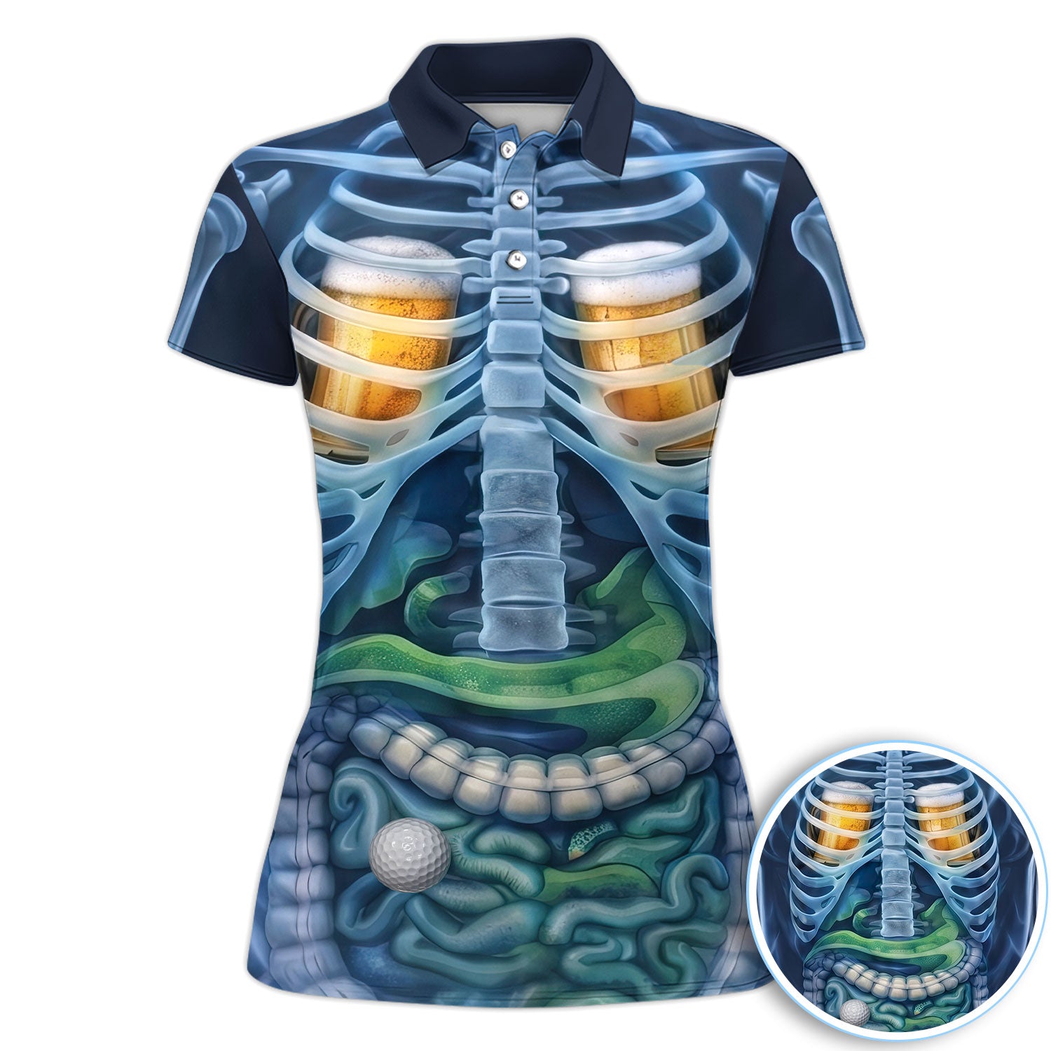 Humorous Beer Inside Golfer Xray Pattern Shirt, Funny Anatomy Golf Polo Shirt For Women, Golf Lover Gift