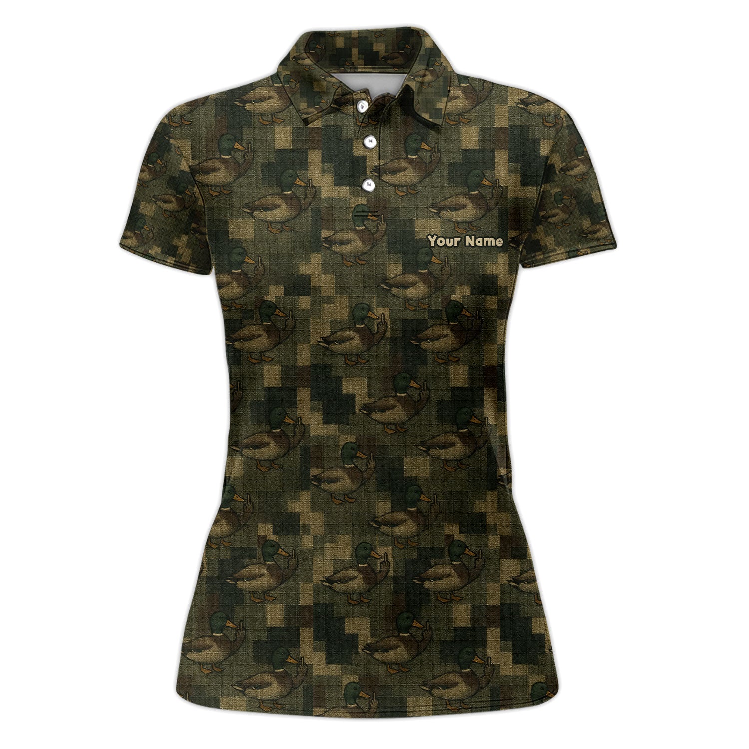 Personalized Mallard Duck Camo Golf Polos, Waterfowl Pattern Golf Shirt For Women, Crazy Golf Shirt
