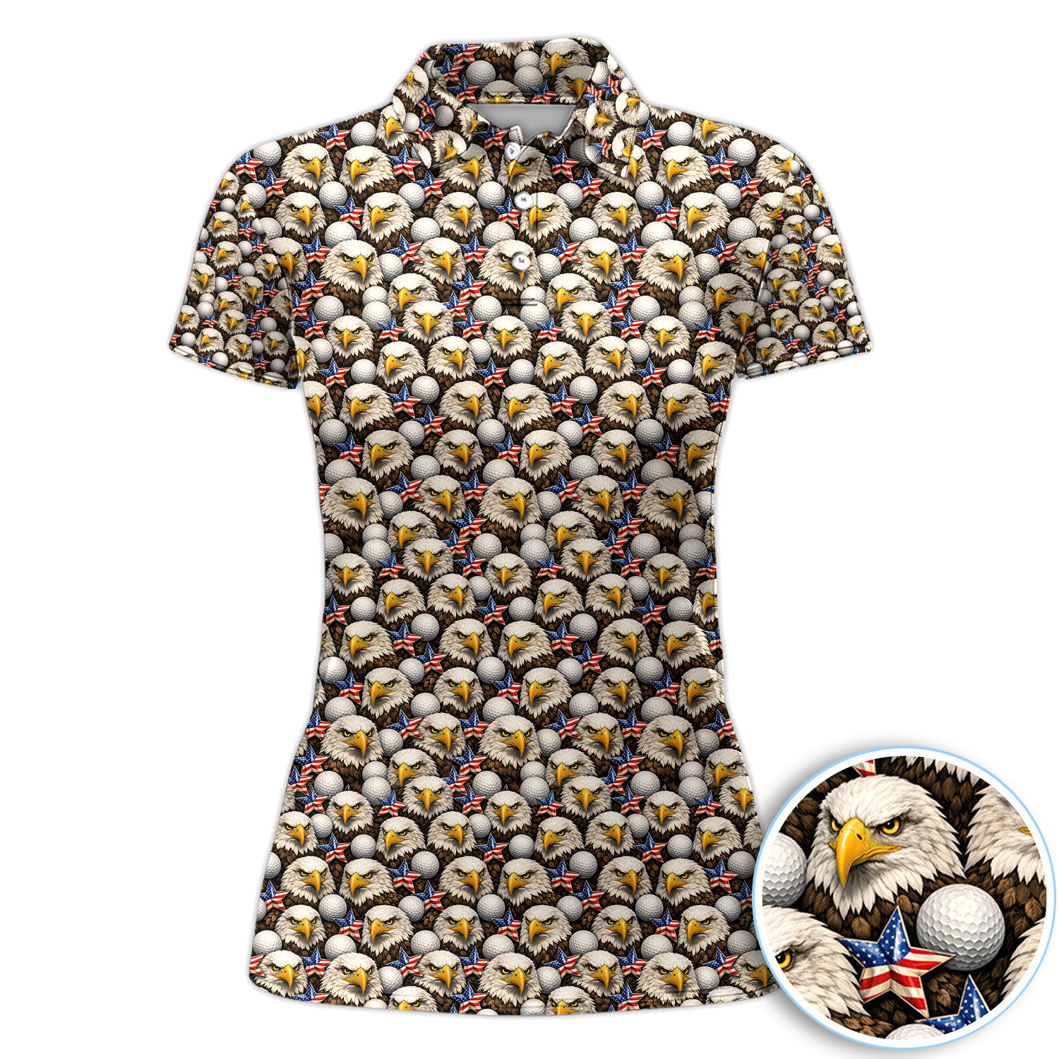 Patriotic Eagle Head Golf Ball USA Flag Pattern Golf Polos, Golf Shirt For Women