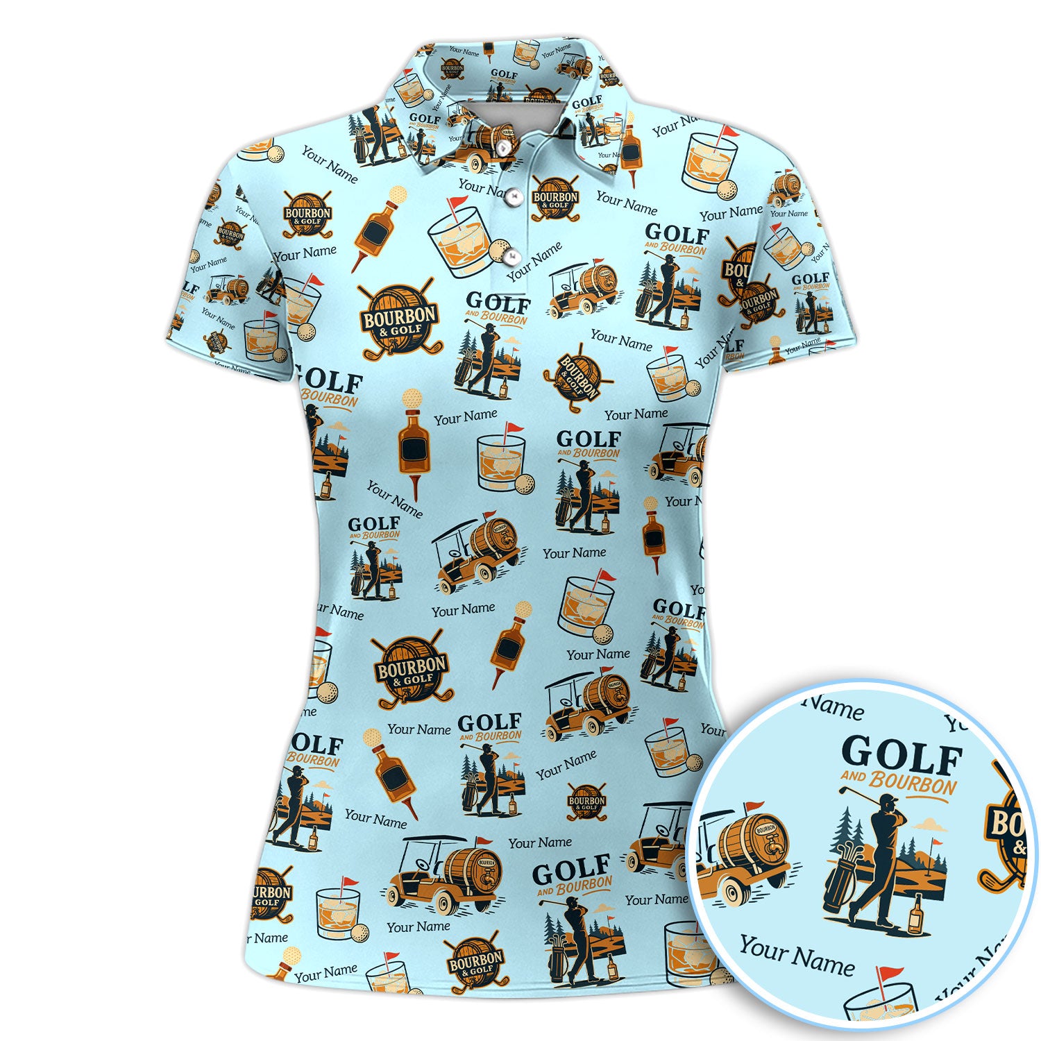 Personalized Golf And Bourbon Golf Polos, Bourbon Pattern Golf Shirt For Women, Crazy Golf Shirt