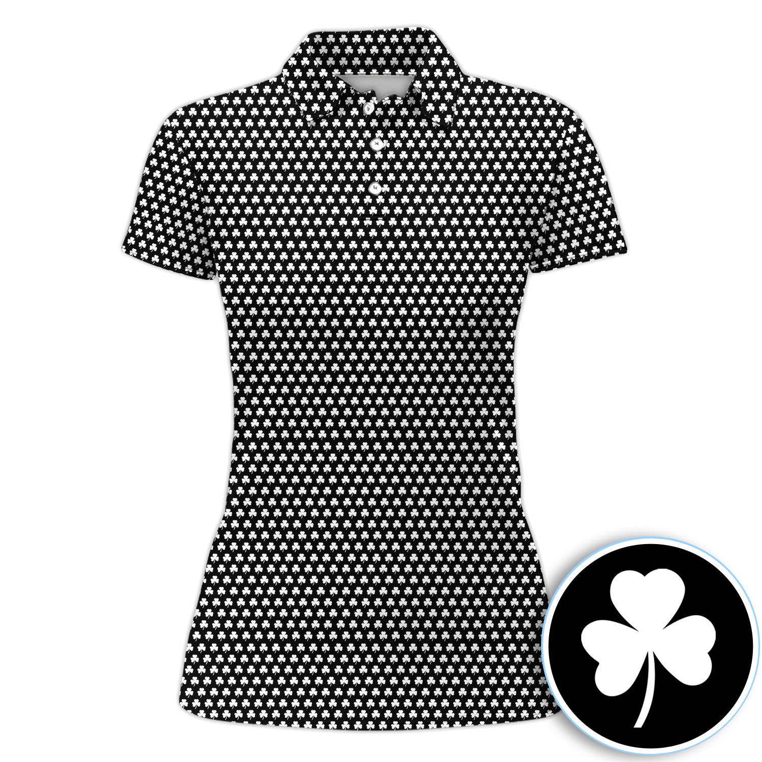 Black White Shamrock Clover Golf Pattern Shirt, Clover Golf Shirt For Women, St Patricks Day Golfer Gift