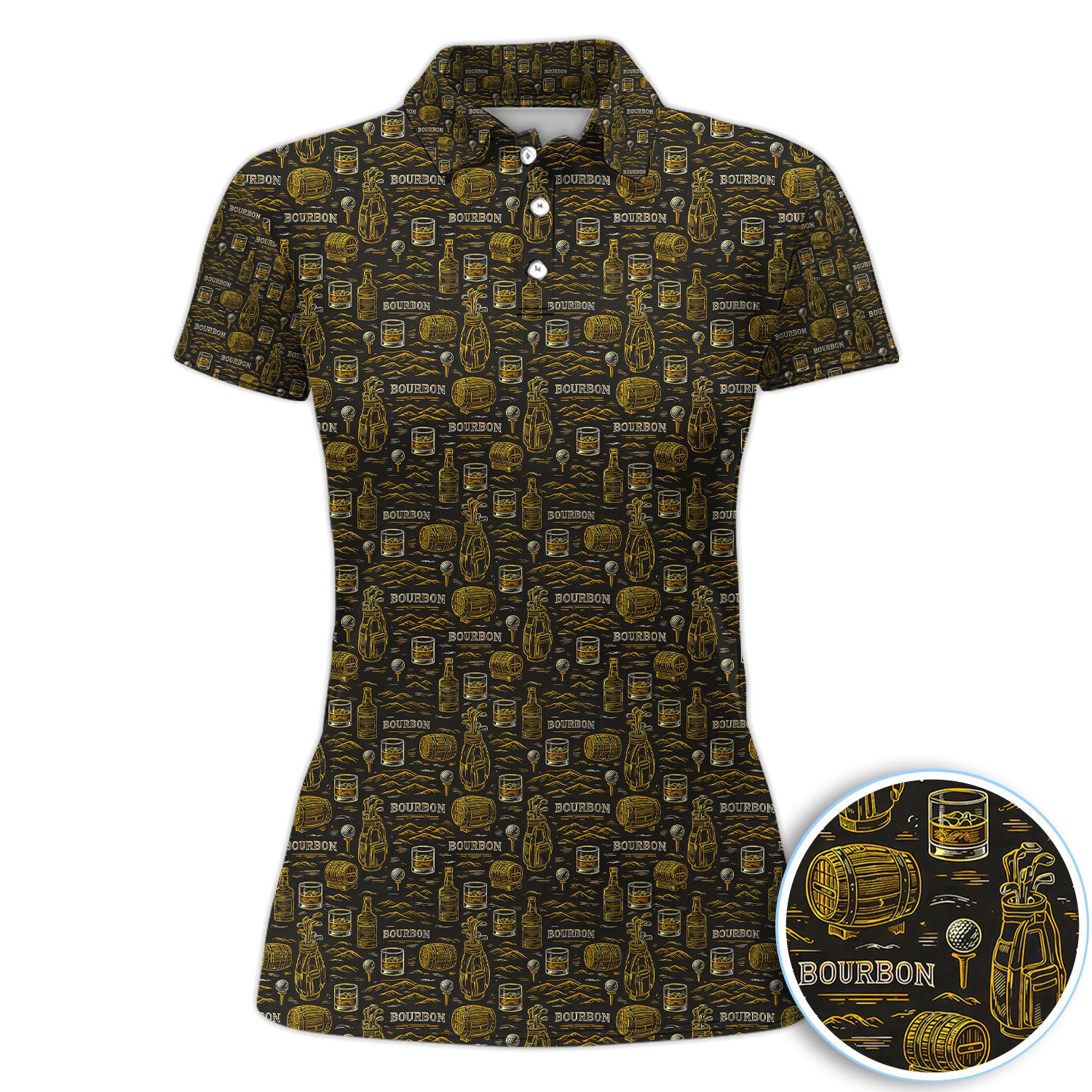 Bourbon Whiskey Pattern Golf Shirt, Vintage Bourbon Drinking Golf Shirt For Women, Whiskey Lover Gift