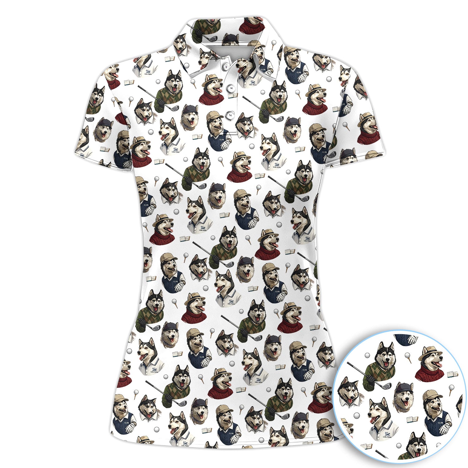 Funny Husky Golfer Pattern Shirt, Husky Dog Golf Polo Shirt For Women, Dog Lover Golf Gift