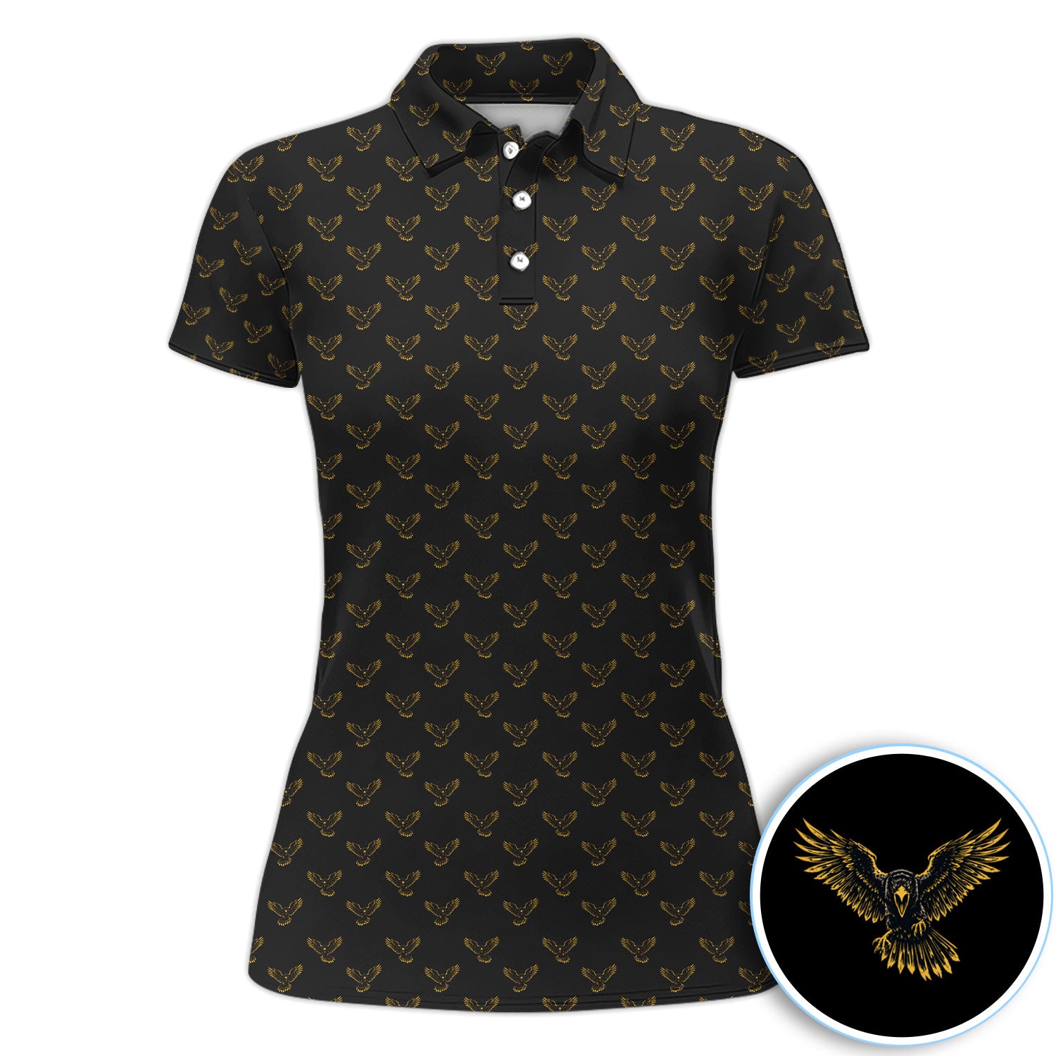 Golden Eagle Pattern Shirt, Eagle Golf Polo Shirt For Women, Bird Lover Gift