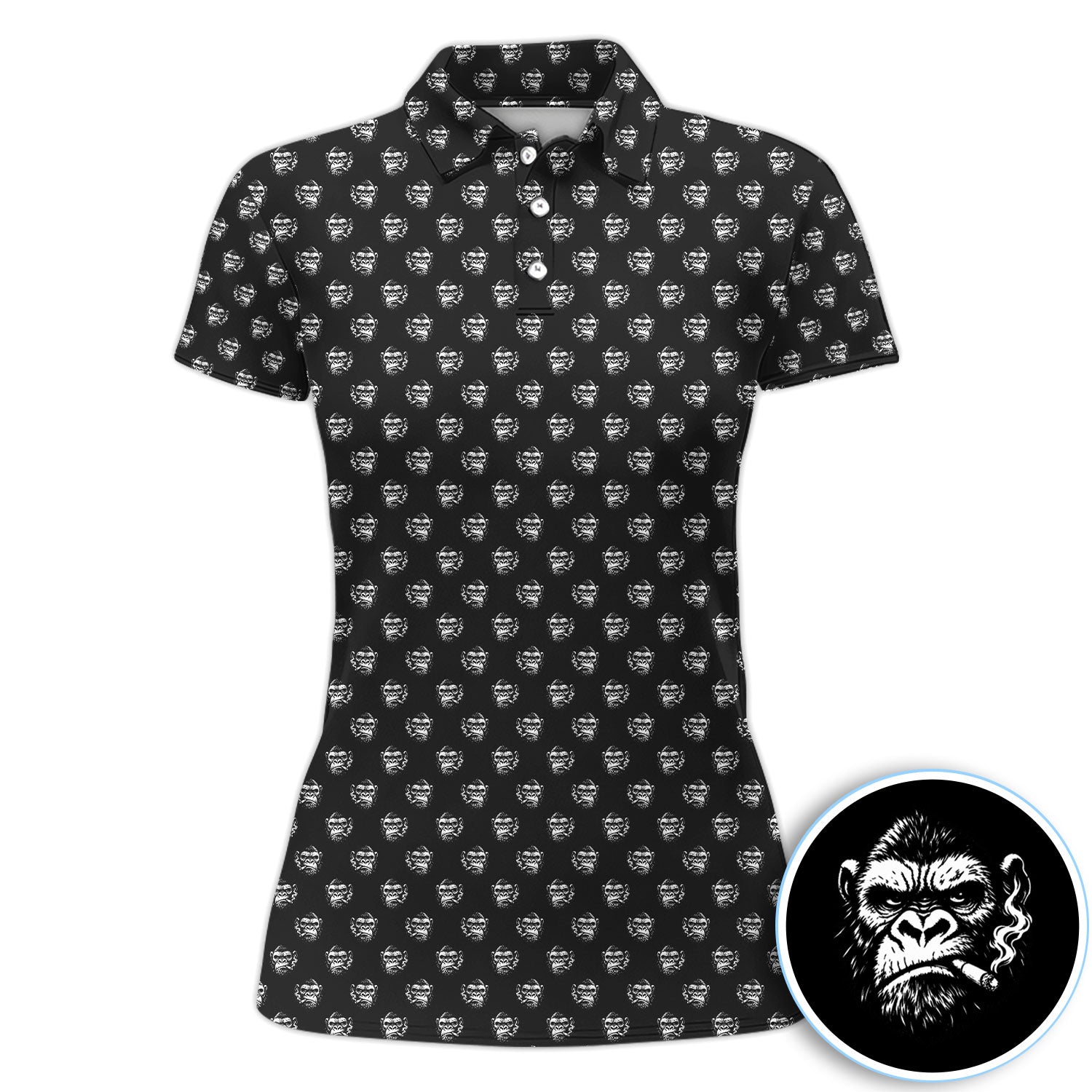Bold Smoking Gorilla Golf Pattern Shirt, Gorilla Head Golf Shirt For Women, Monkey Lover Gift