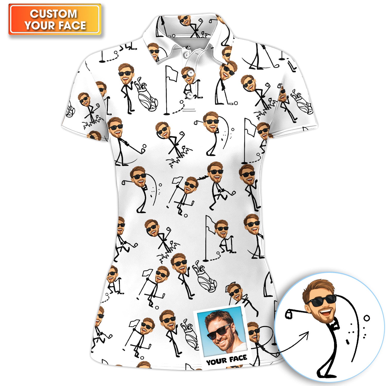 Personalized Funny Face Golf Pattern Shirt, Custom Face Golf Shirt For Women, Men's Golf Gift