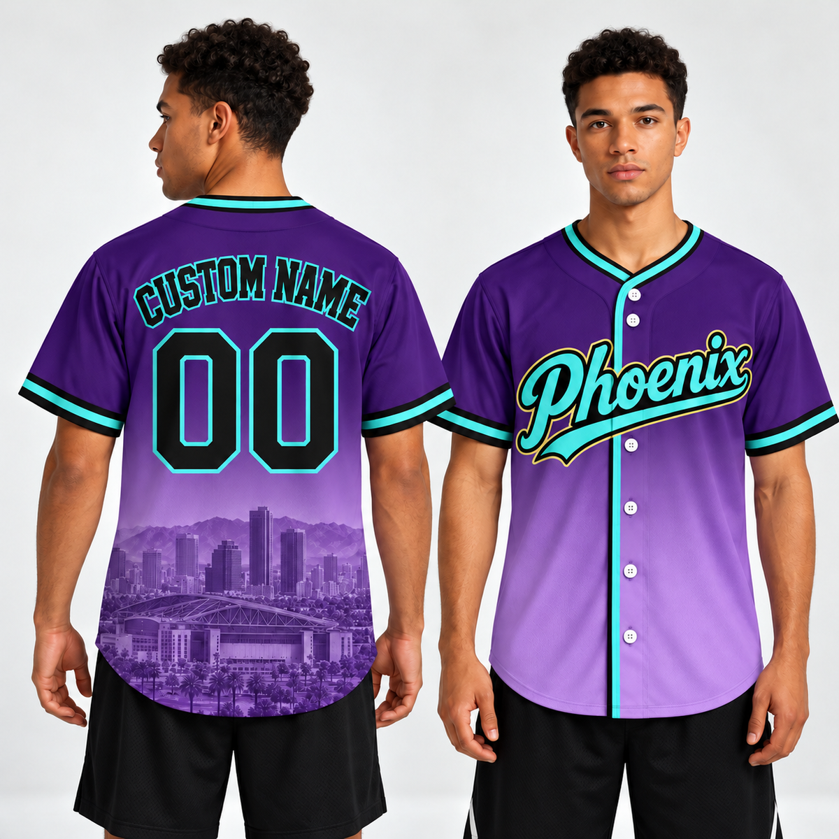 Custom Phoenix Skyline Ombre Baseball Jersey
