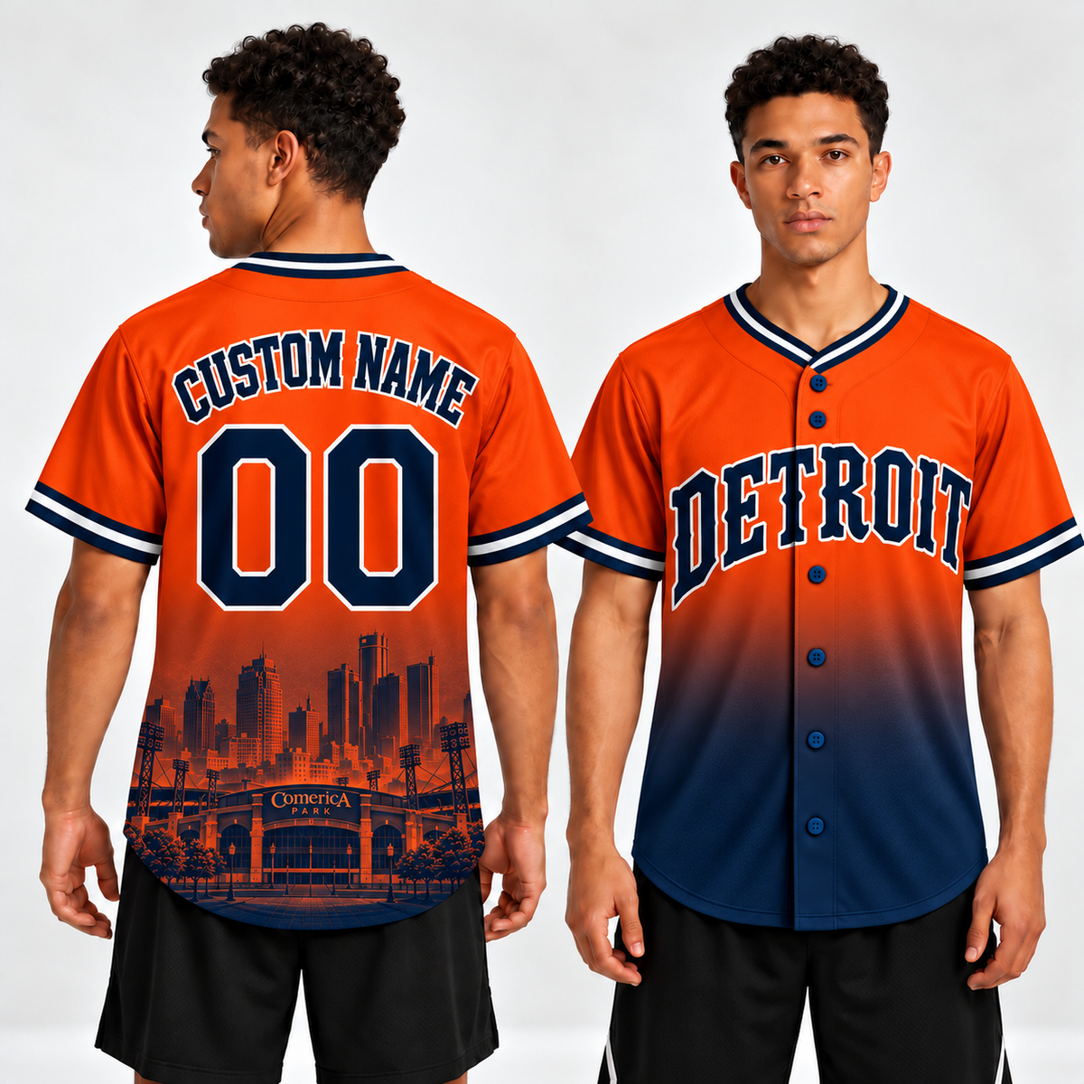 Custom Detroit Skyline Ombre Baseball Jersey