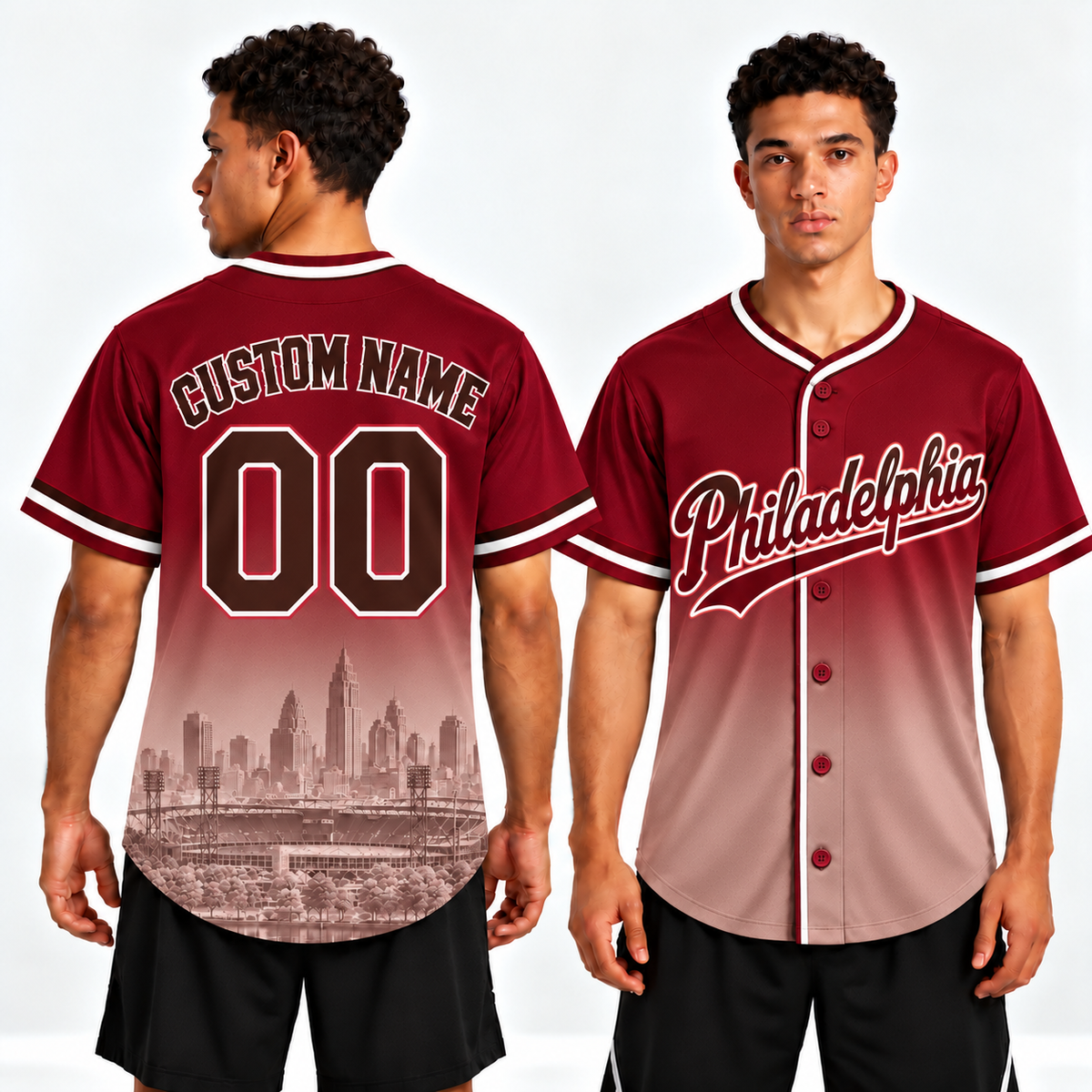Custom Philadelphia Skyline Ombre Baseball Jersey
