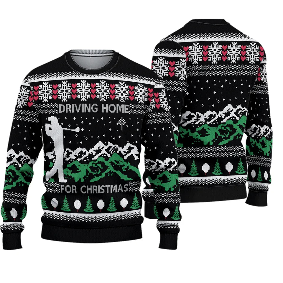 Funny Golf Sweater For Men, Driving Home For Christmas Golf Drive Golfer Christmas Ugly Sweater, Xmas Ugly Sweater