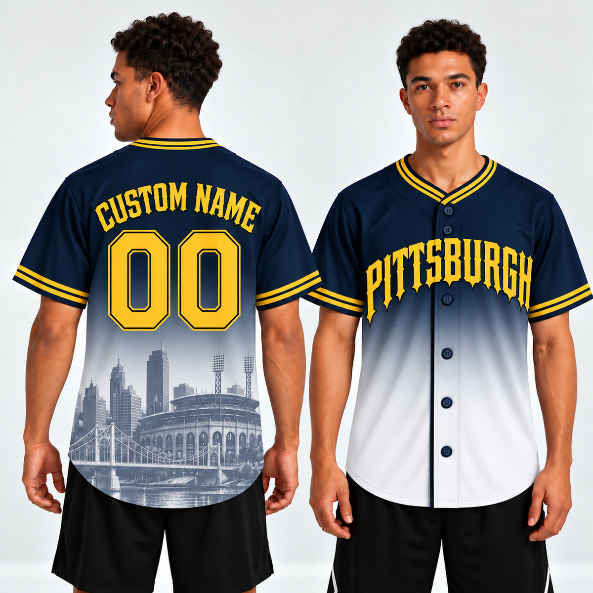 Custom Pittsburgh Skyline Ombre Baseball Jersey