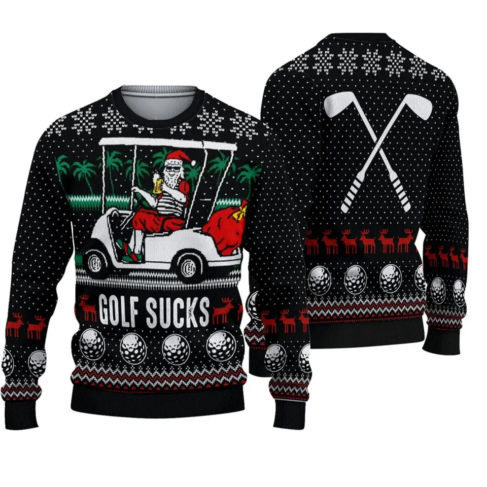 Golf Ugly Knitted Christmas Sweater, Xmas Ugly Sweater, Funny Golf Sweater For Men, Golf Gift For Golfer