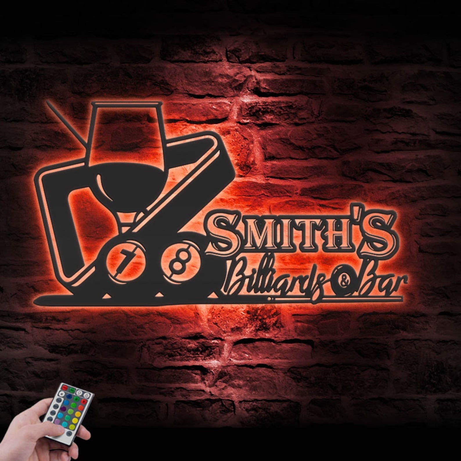 Custom Pool Metal Sign LED Wall Art, Billiard Sign Wall Decor For Game Room Or Bar