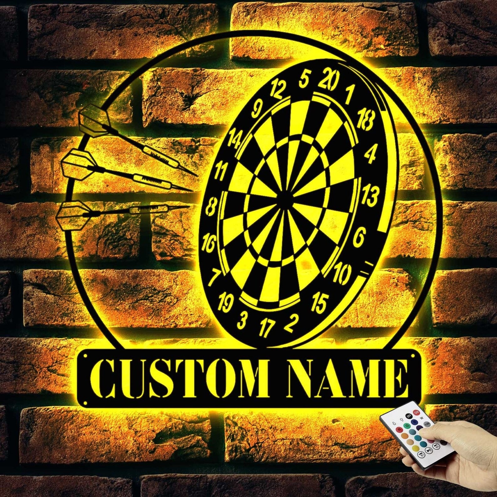 Custom Dartboard Wall Metal Sign β Personalized LED Light for Darts Players β Game Room Bar Decor