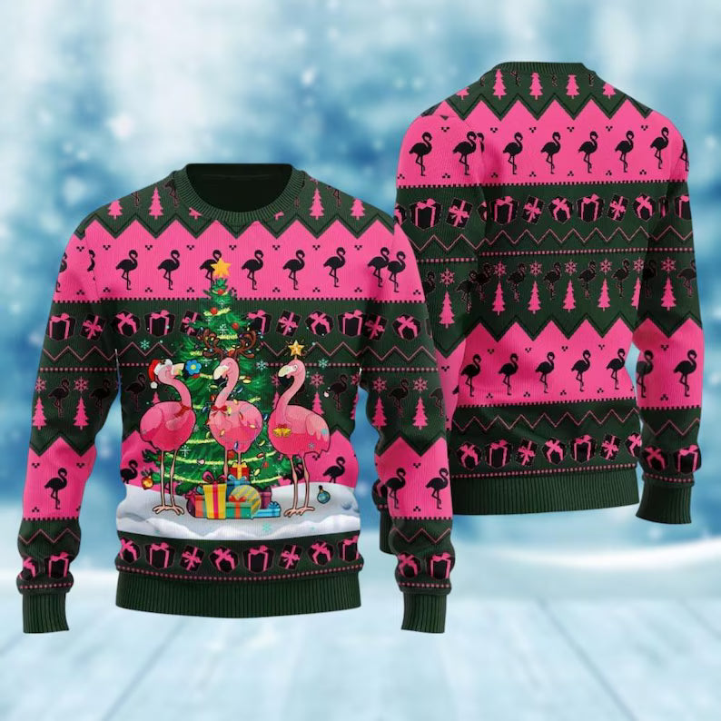 Flamingo Ugly Sweater, Funny Flamingo Xmas Sweater, Ugly Sweater Christmas