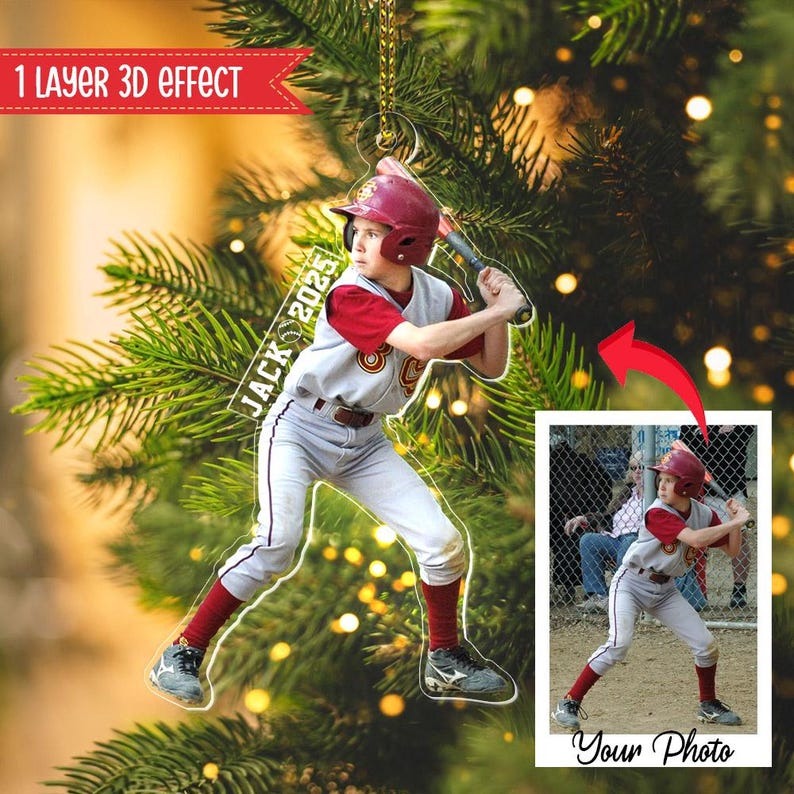 Personalized Sport Player Ornament, Custom Kids Christmas Gift, Baseball Christmas Ornament, Baseball Team Gift, Baseball Player Gift