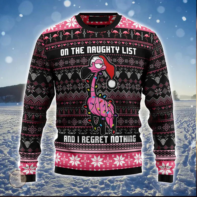 Christmas Ugly Sweater, Funny Flamingo Ugly Christmas Sweater, Flamingo Xmas Sweater