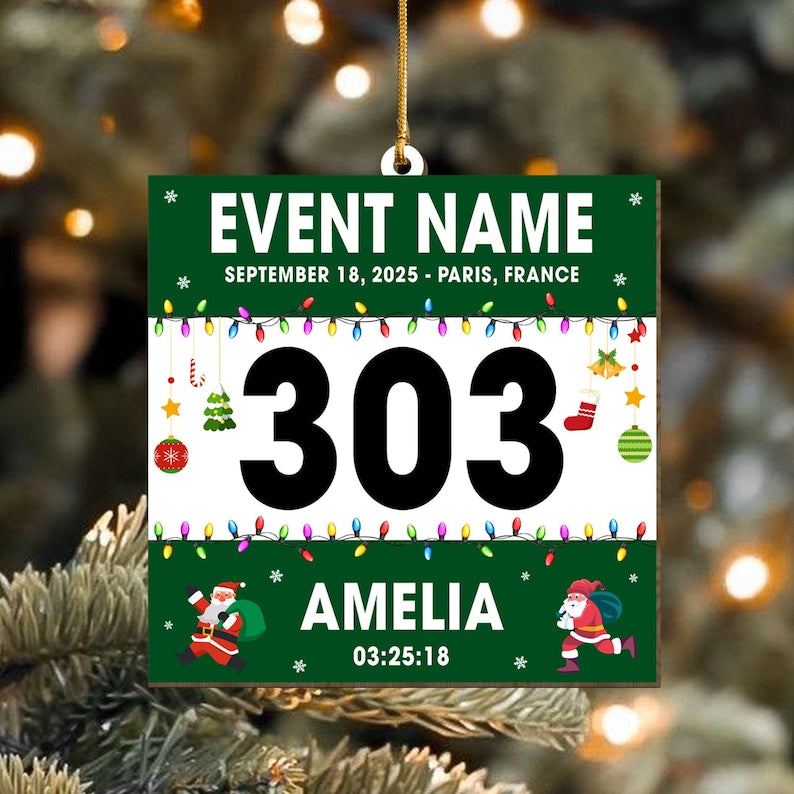 Personalized Race Bib Christmas Ornament, Custom Running Christmas Tree Decor, Cross Country Marathon Runner Gifts, Gift for Marathon Lovers