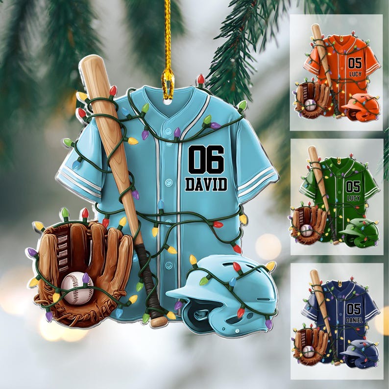 Personalized Baseball Jersey Ornament, Custom Name Baseball Player Christmas Ornament, Bat & Glove Holiday Keepsake, Unique Xmas Gift for Baseball Lovers