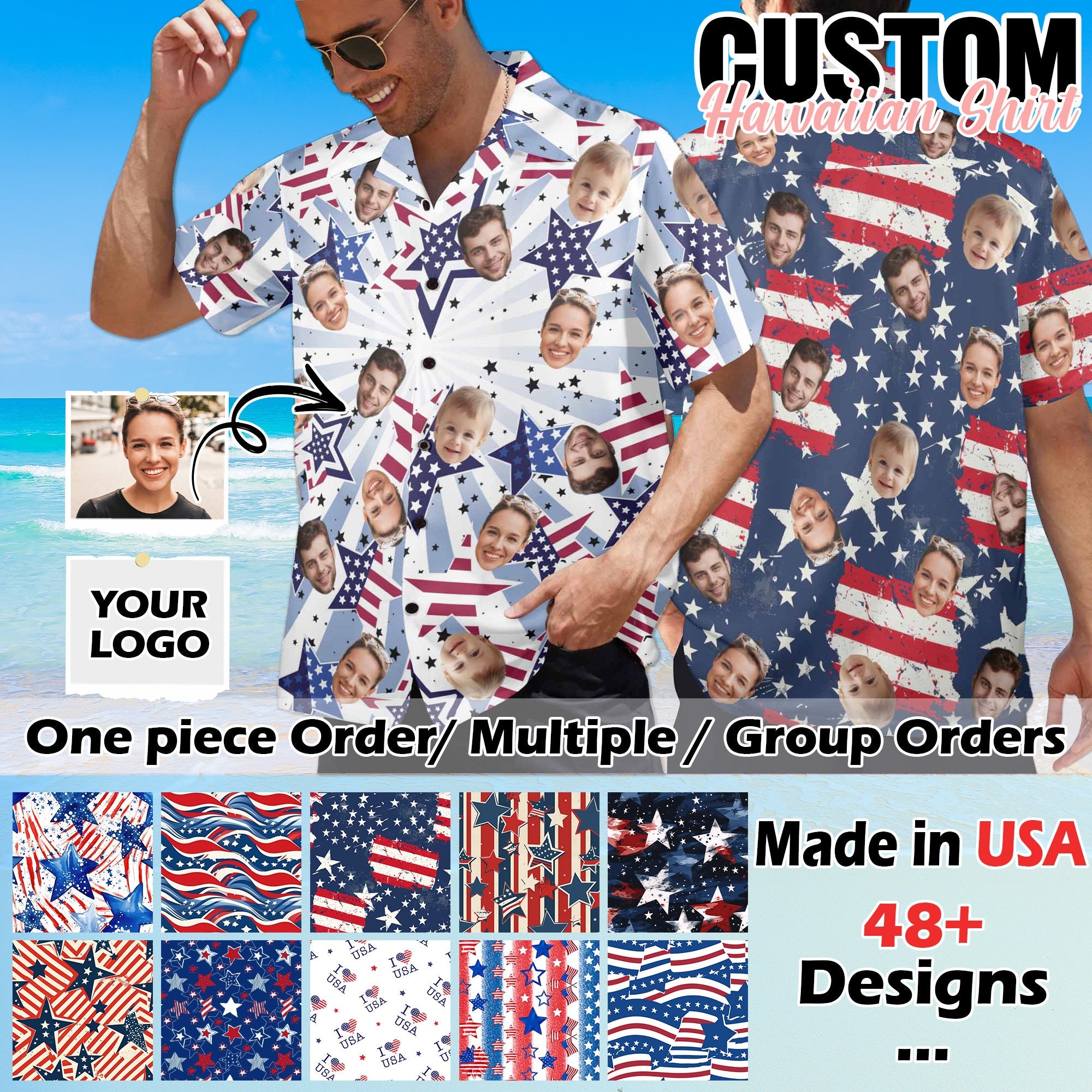 Custom Face Hawaiian Shirt, Foruth Of July Funny Hawaiian Shirt, Men's 4th of July Shirts