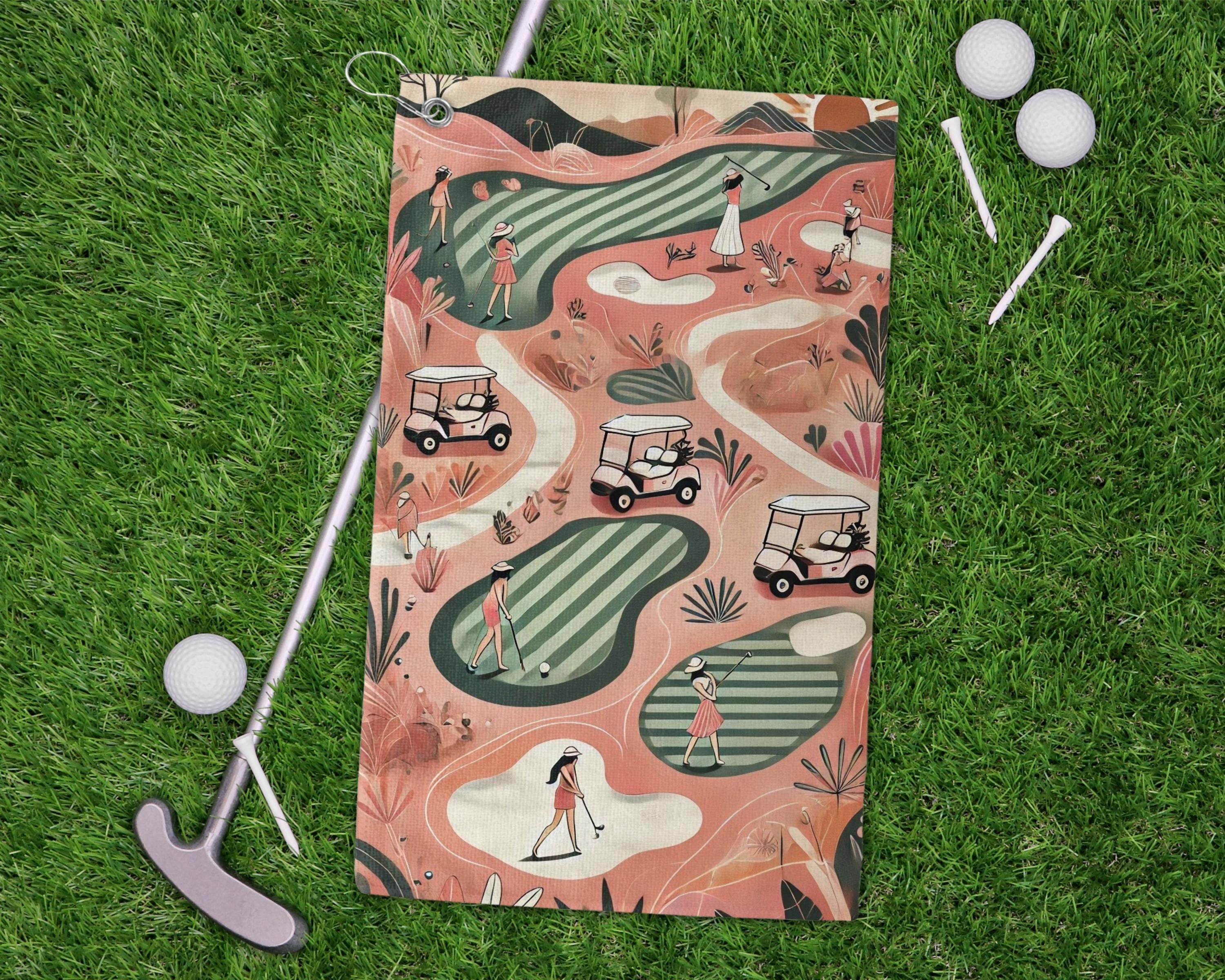 Feminine Golf Towel, Funny Golf Towel For Men, Golf Course Design in Soft Pinks and Pastels