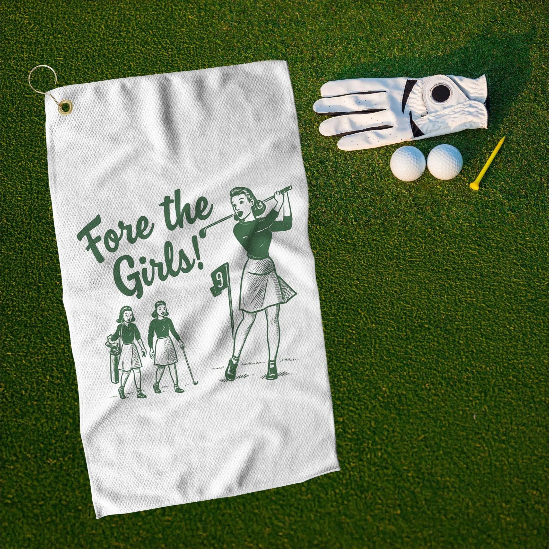 Retro Golf Towel For Women, Fore the Girls! Golf Towles, Funny Gift for Lady Golfers, Gift for Golf Lovers