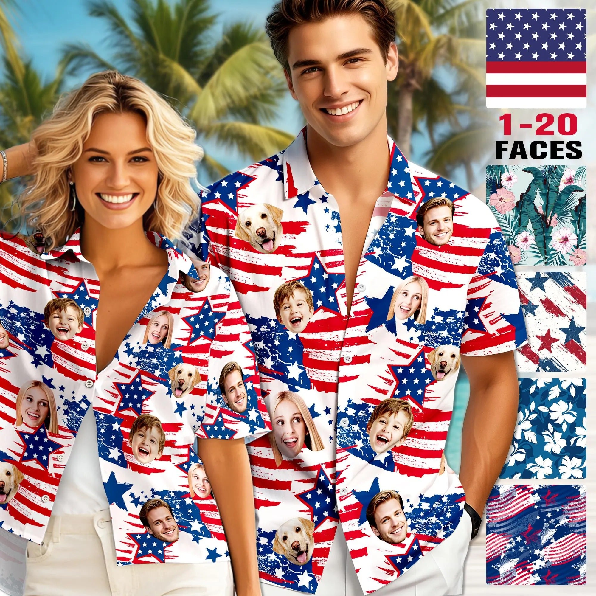 Hawaiian Custom Face With American Flag, Summer Vibe Shirts, Funny Fourth Of July Shirts
