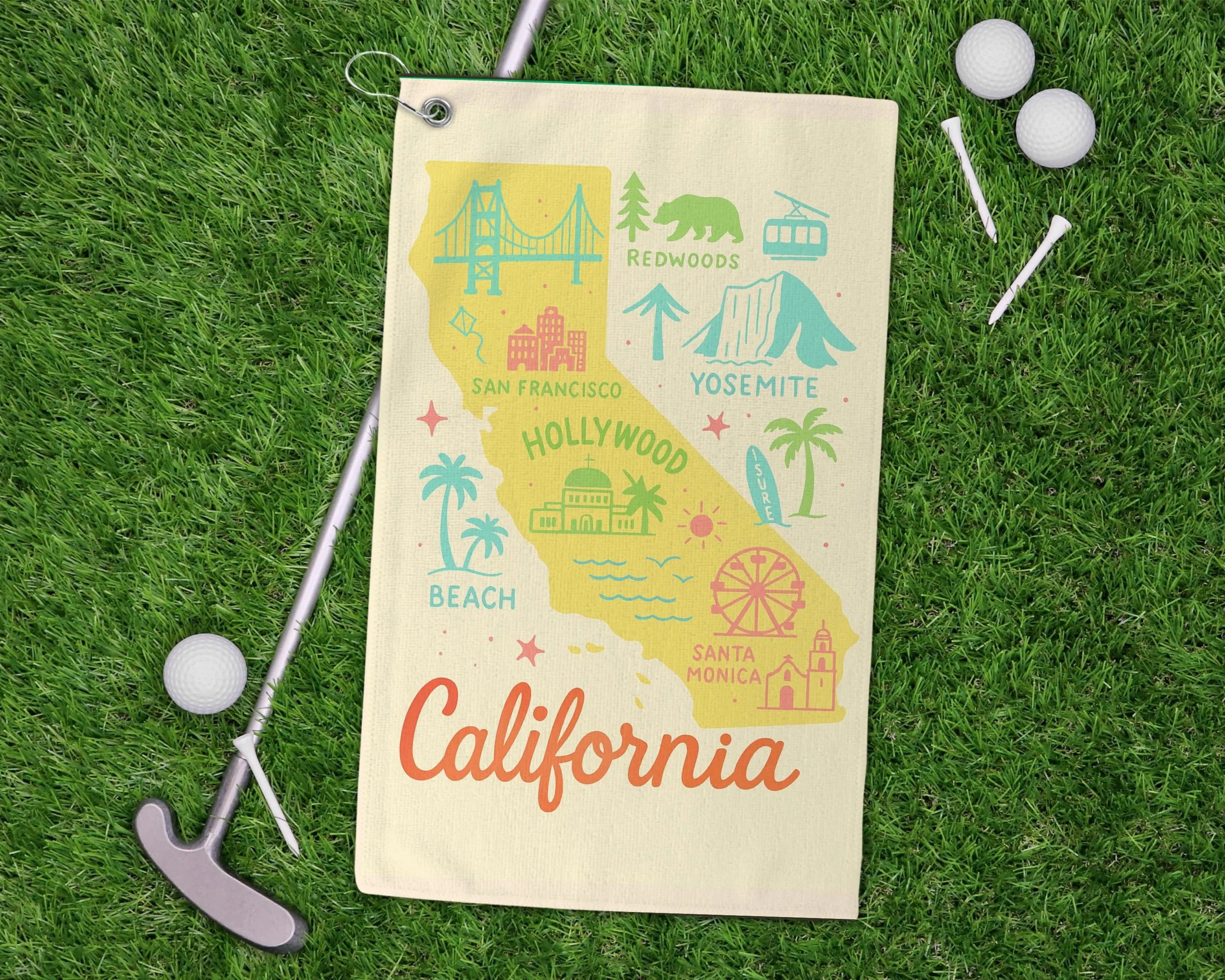 California Golf Towels, Unique Golf Accessories, Gift for Golfers, California Souvenir, Beach and Golf Enthusiasts