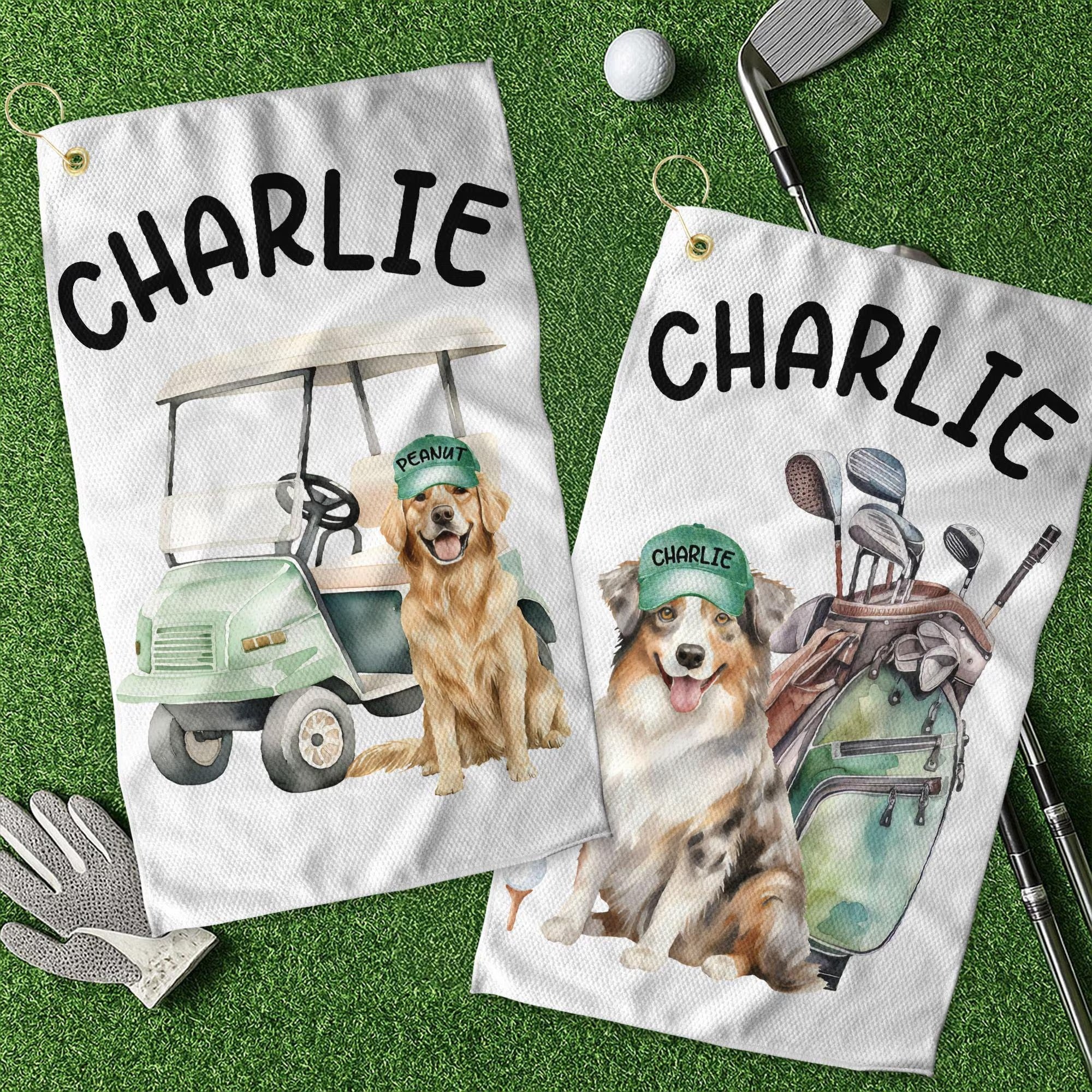 Dog Golf Towel Personalized, Dog Lover Golf Accessories, Golf Towel for Golfers, Golf Gift for Dad