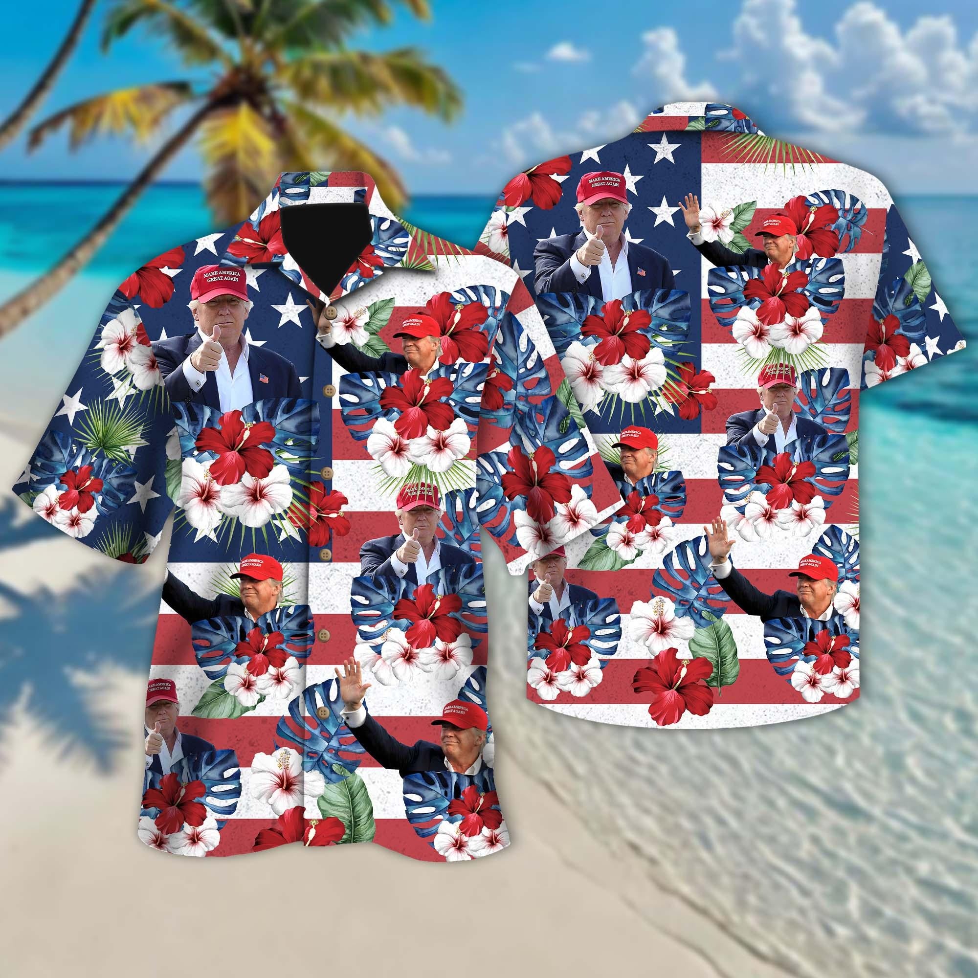 Trump Hawaiian Shirt, Men's 4th of July Shirts, Funny Trump Aloha Shirt