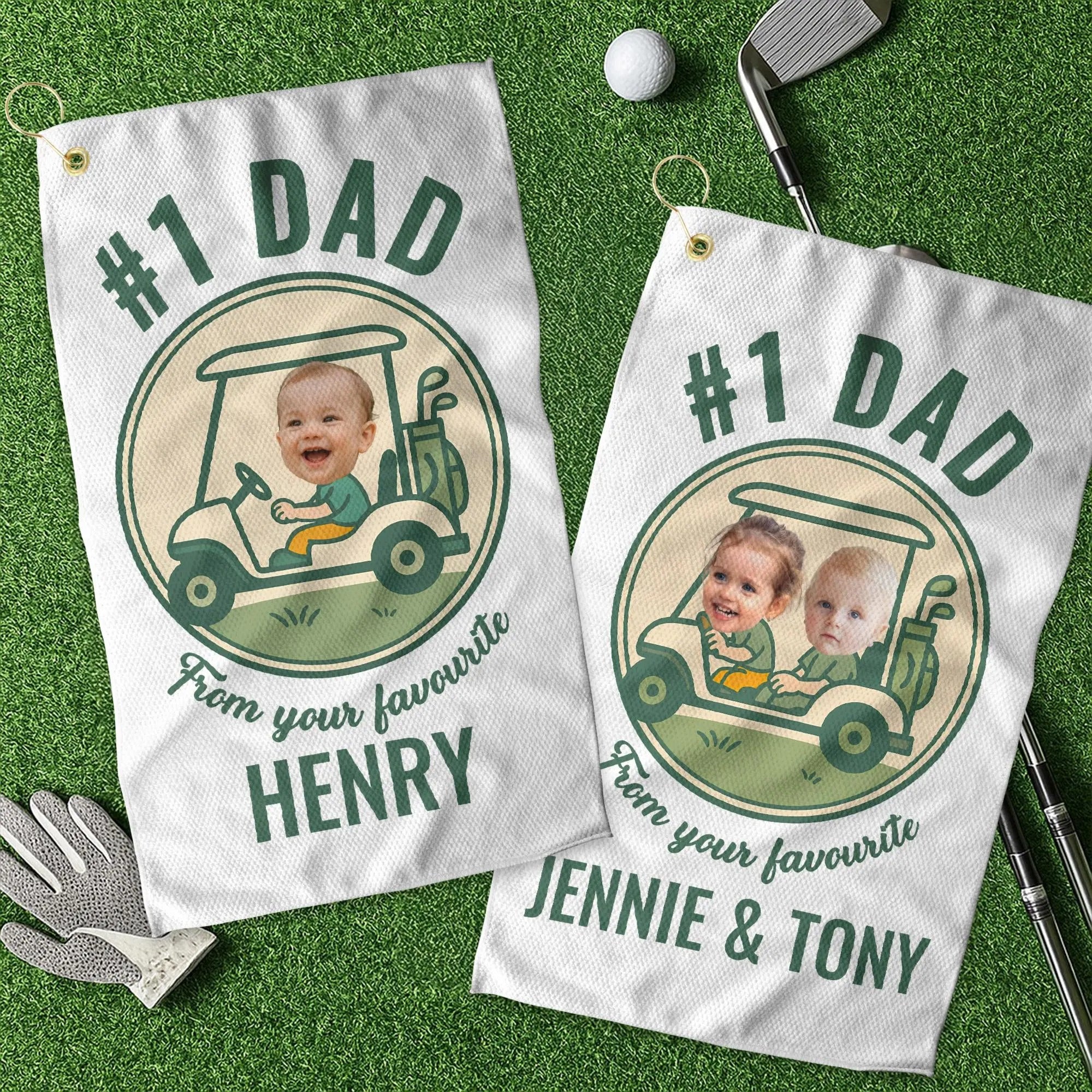 Personalized Golf Towel for Dad with Kid’s Photo, Custom Father's Day, Golf Gift for Dad, Gift for Golfers