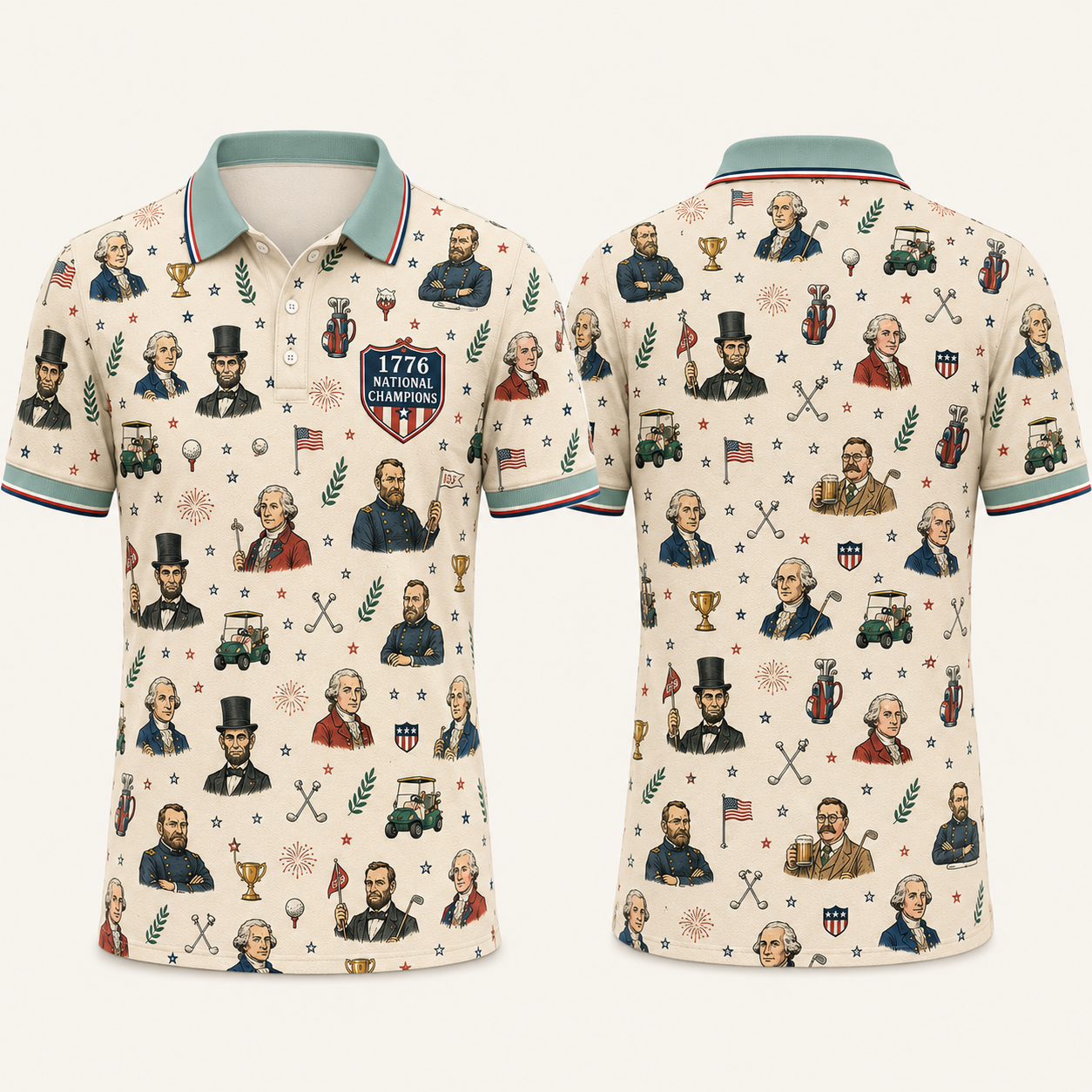 1776 National Champions Funny Golf Polo for Men – Patriotic U.S. Presidents Golf Shirt