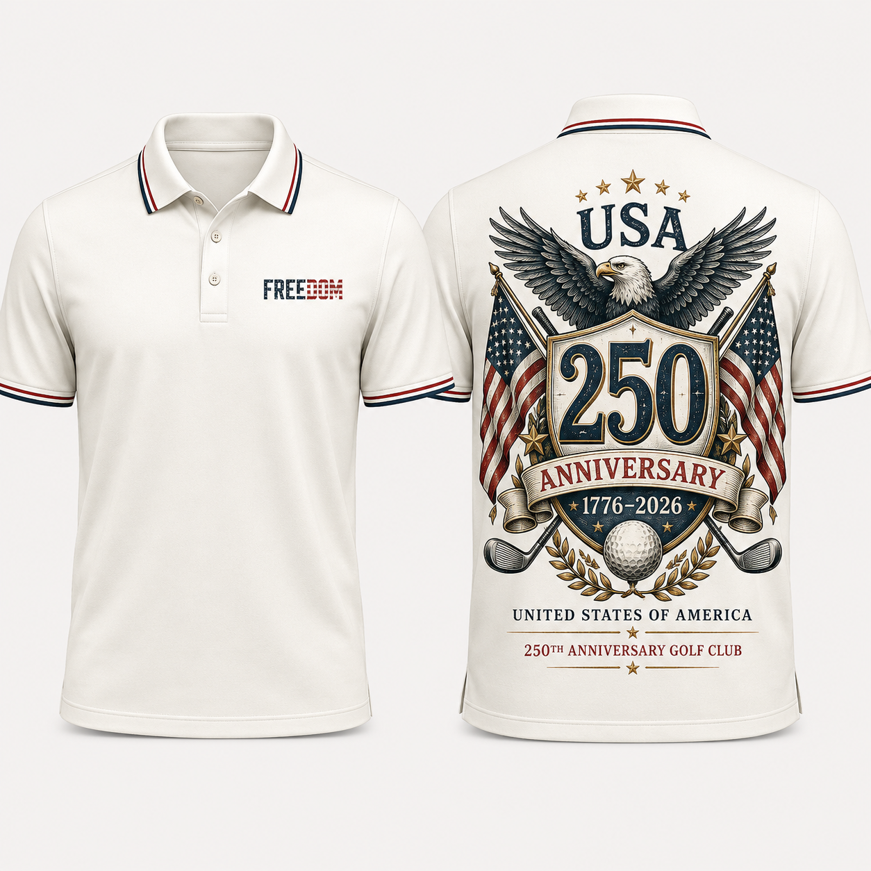 USA 250th Anniversary Golf Shirt for Men – Freedom Patriotic 1776–2026 Golf Polo for 4th of July