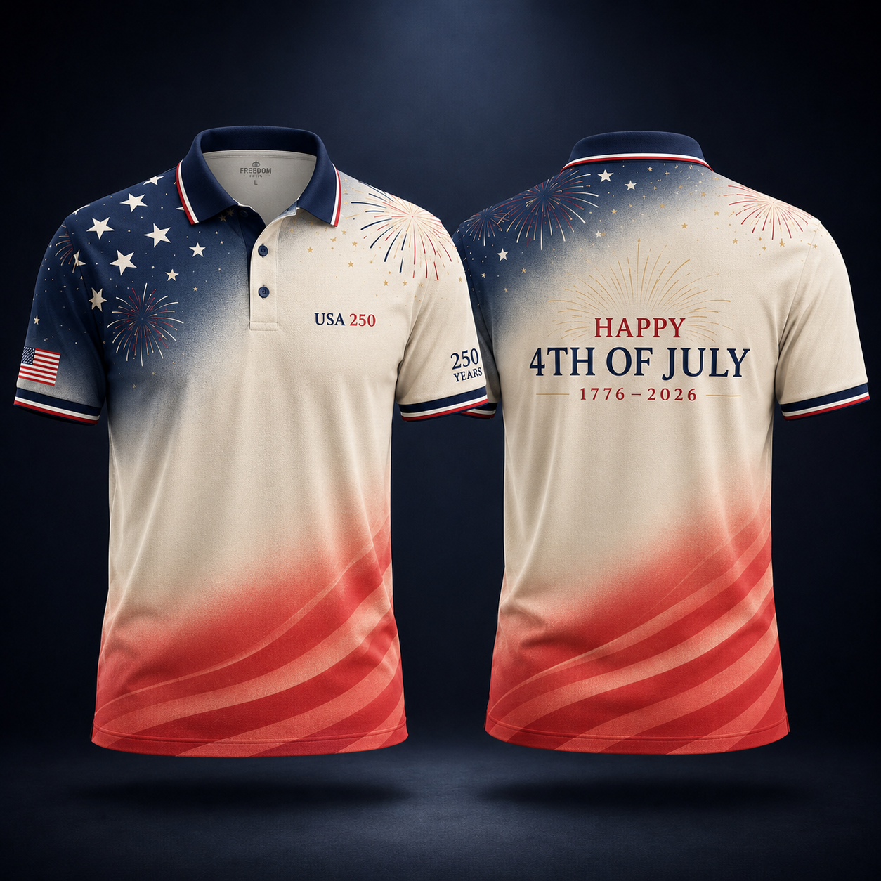 4th of July Polo Shirt for Men – America 250 Patriotic Golf Polo, USA 1776–2026 Freedom Shirt