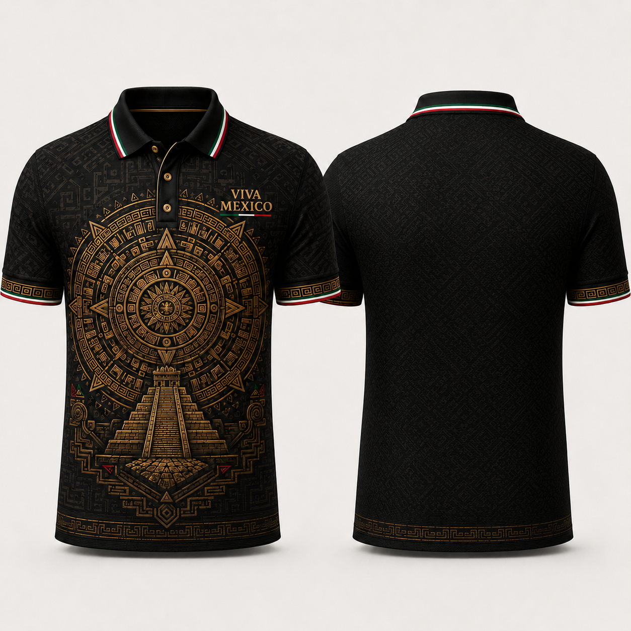 Mexico Aztec Heritage Polo Shirt for Men – Black Gold Viva Mexico Football Fan Party Polo, Mexican Pride Gift Shirt