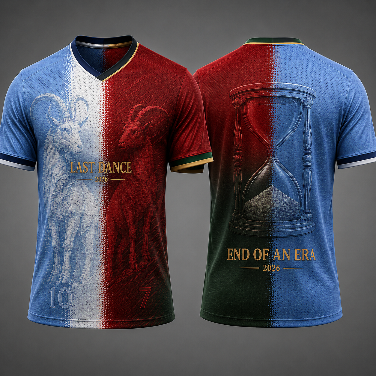 End of an Era 2026 GOAT Tribute Argentina x Portugal Inspired Football Fan Jersey Shirt – Last Dance Soccer Jersey for Men
