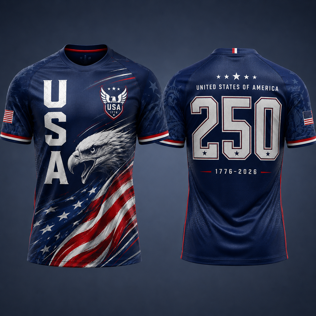 USA 250 Football Jersey for Men – Patriotic Freedom Eagle 4th of July Soccer Fan Jersey, 1776–2026 America Anniversary Shirt
