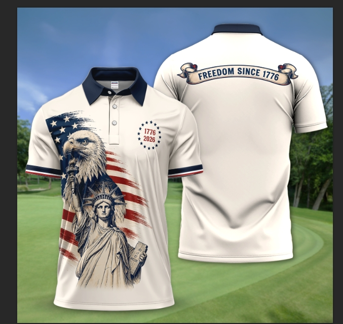 Patriotic Polo Shirt for Men – Freedom Since 1776 USA 250th Liberty Eagle 4th of July Polo