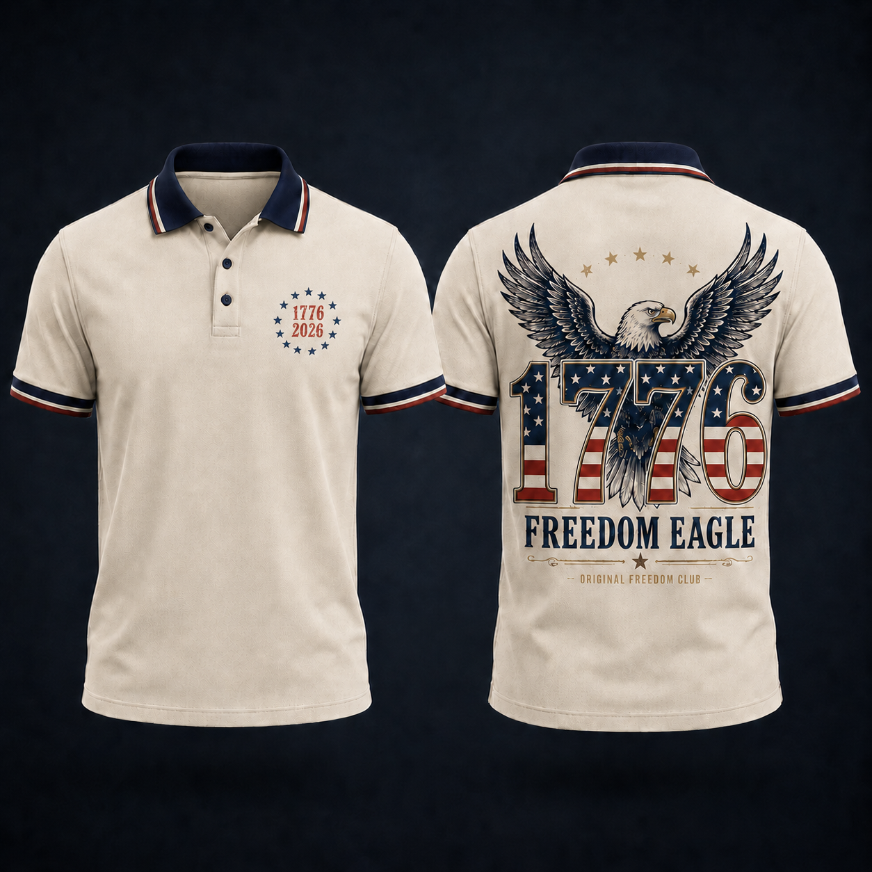 Patriotic Polo Shirt for Men – 1776-2026 Freedom Eagle USA 250th 4th of July Polo
