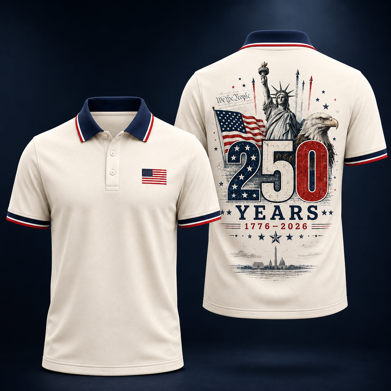 America 250 Freedom Polo Shirt for Men – 1776-2026 Freedom Eagle 4th of July Polo