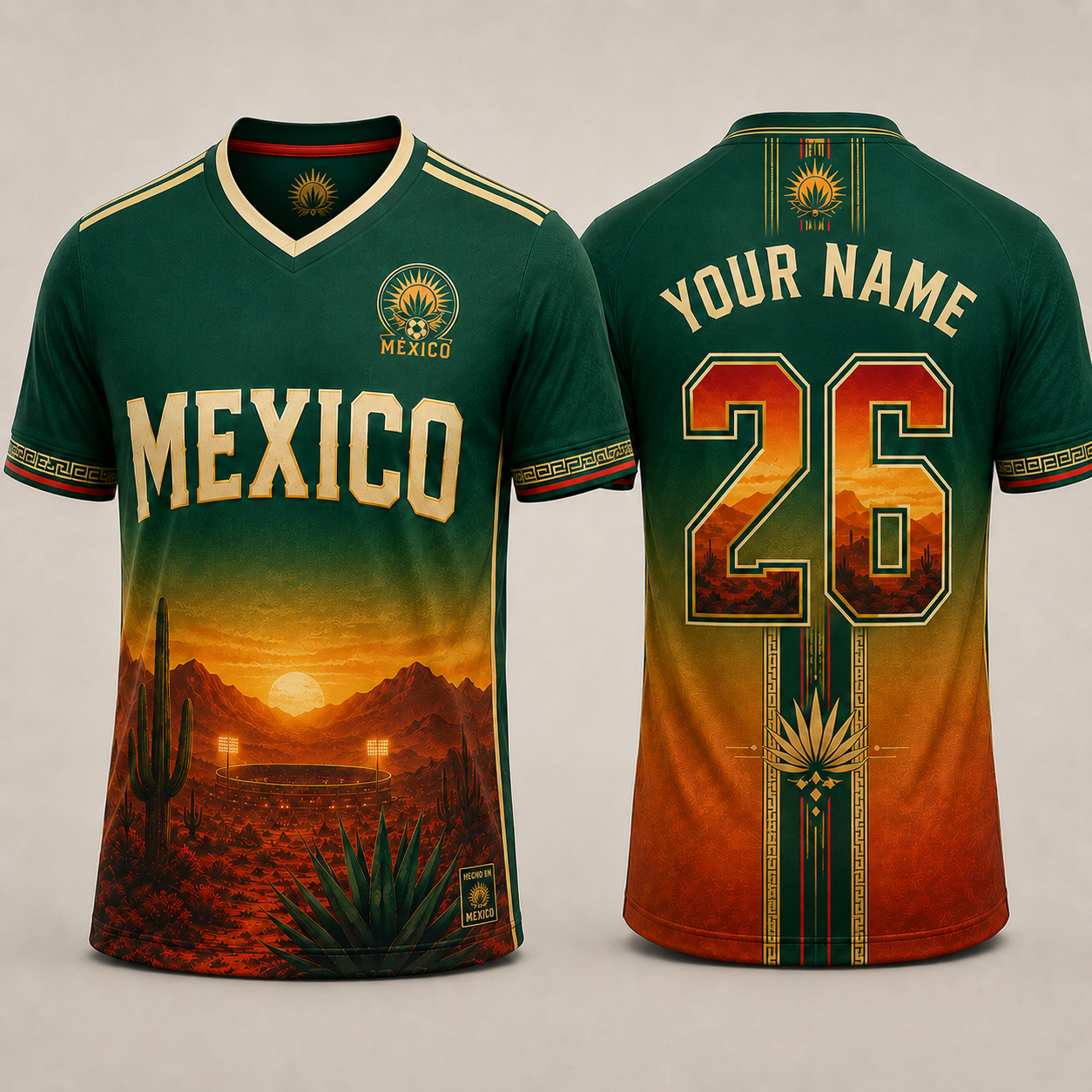 Personalized Mexico Sunset Heritage Football Jersey – Custom Aztec Desert Stadium Pride Soccer Jersey