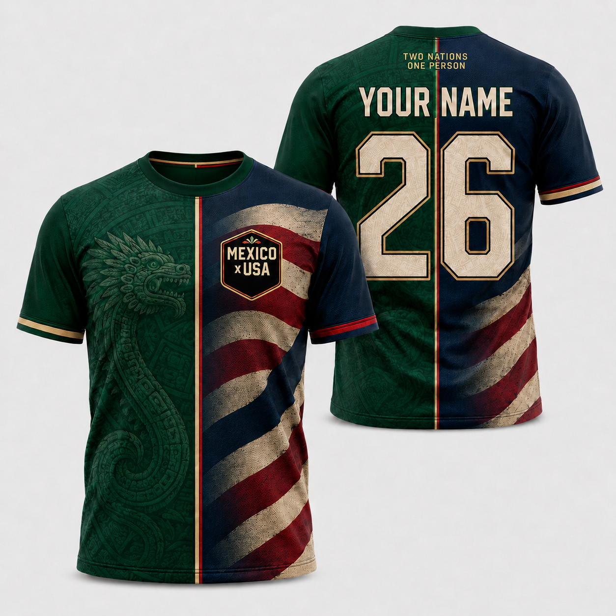 Custom Mexico USA Soccer Jersey – Two Nations One Person Personalized Football Fan Jersey