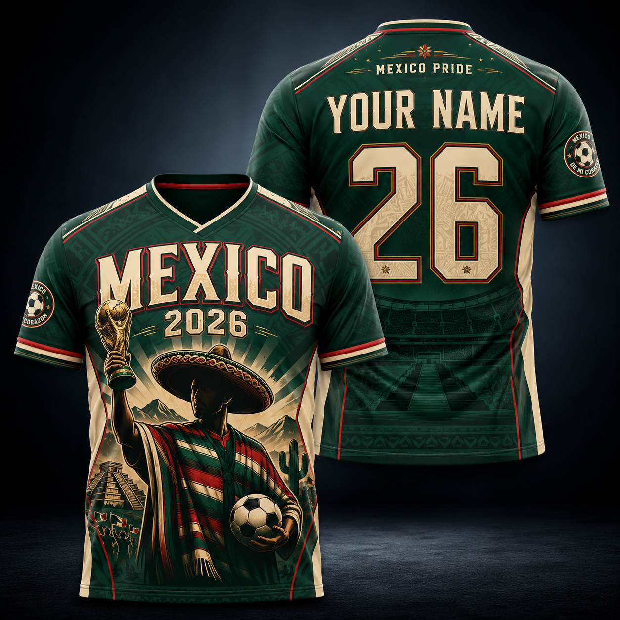 Custom Mexico 2026 Festive Football Jersey – Personalized Name & Number Mexico Pride Soccer Fan Kit