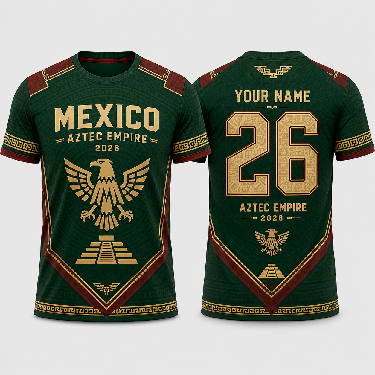 Personalized Mexico Aztec Empire 2026 Jersey – Custom Name & Number Mexican Heritage Soccer Shirt