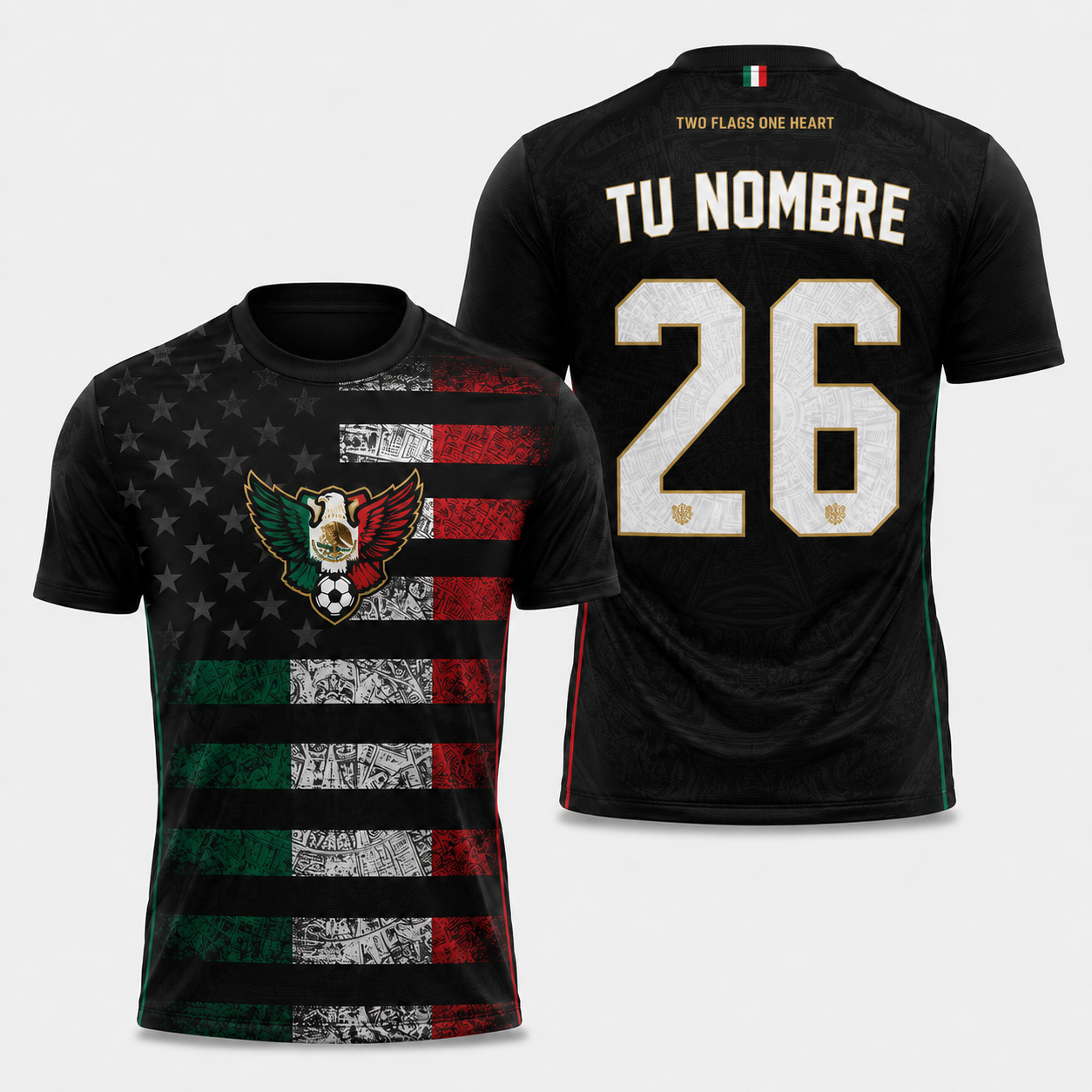 Personalized Mexico x America Soccer Jersey – Custom Name & Number Two Flags One Heart Football Shirt