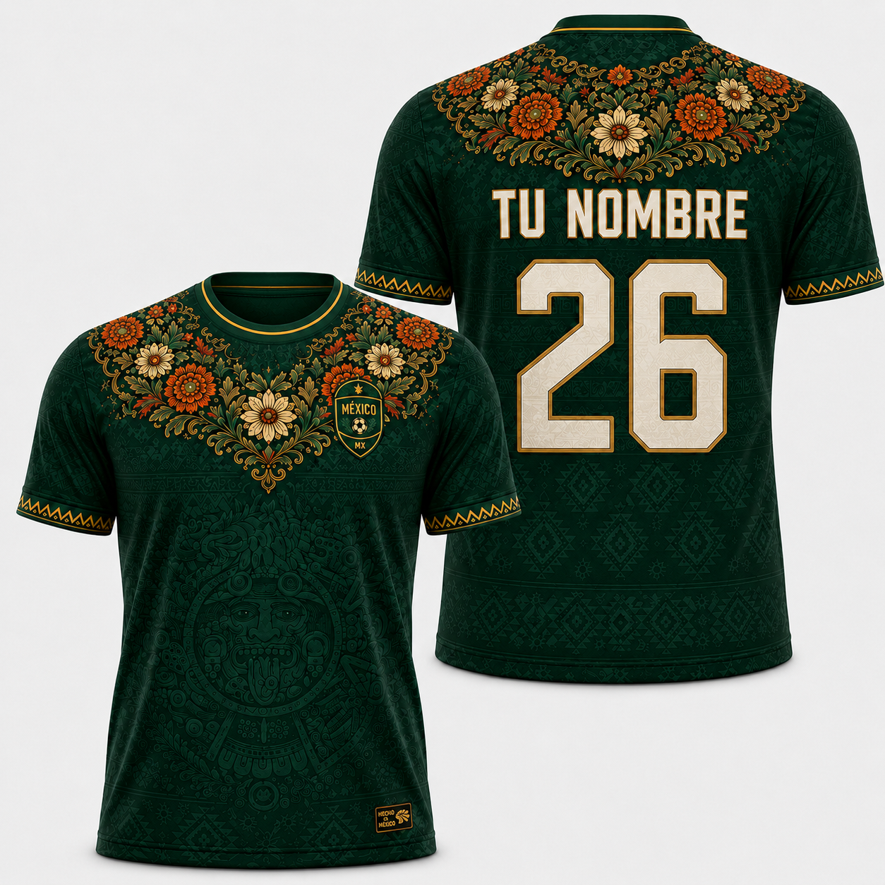 Personalized Mexico Aztec Floral Soccer Jersey – Custom Name & Number Mexican Heritage Football Shirt for Fans